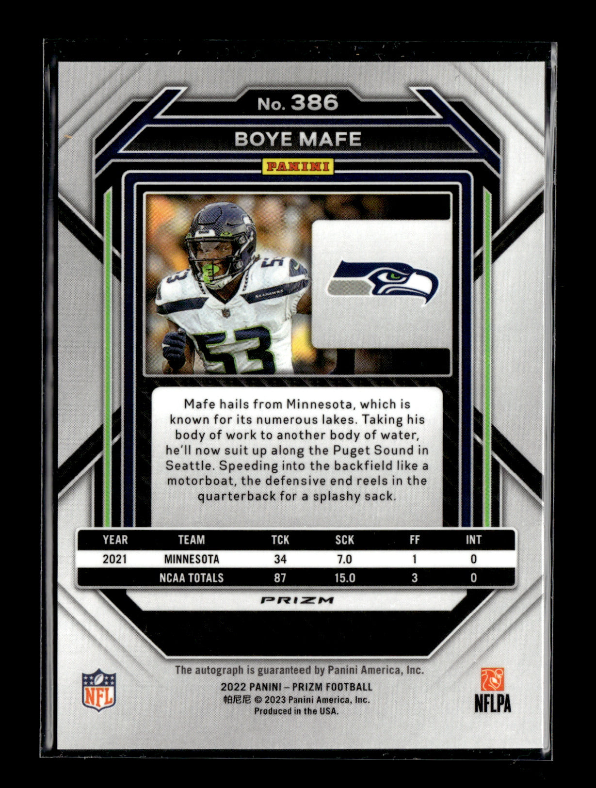 2022 Panini Prizm Boye Mafe #386 Autographs Prizm Silver Seattle Seahawks