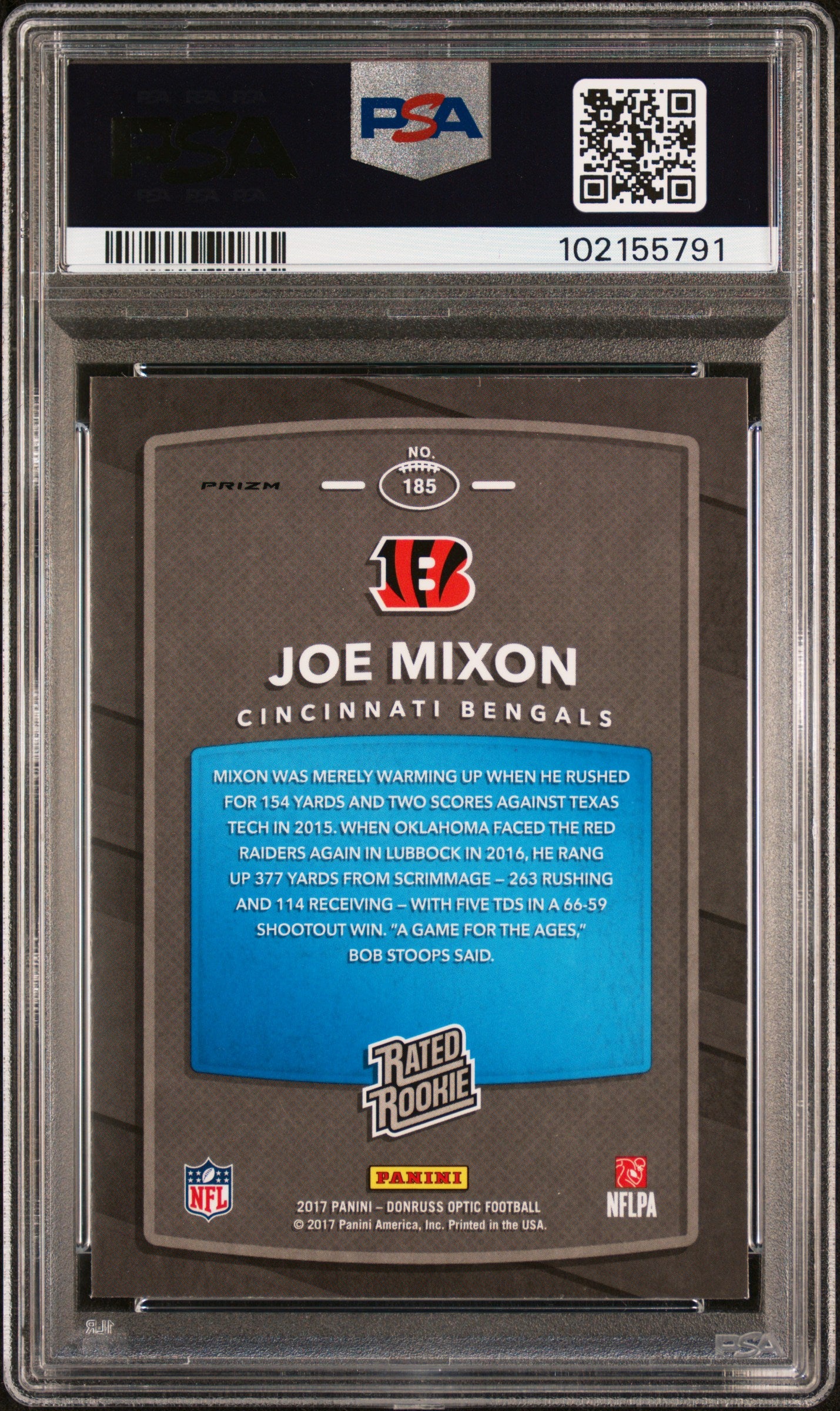 2017 Panini Donruss Optic Joe Mixon #185 Red/Yellow PSA 9