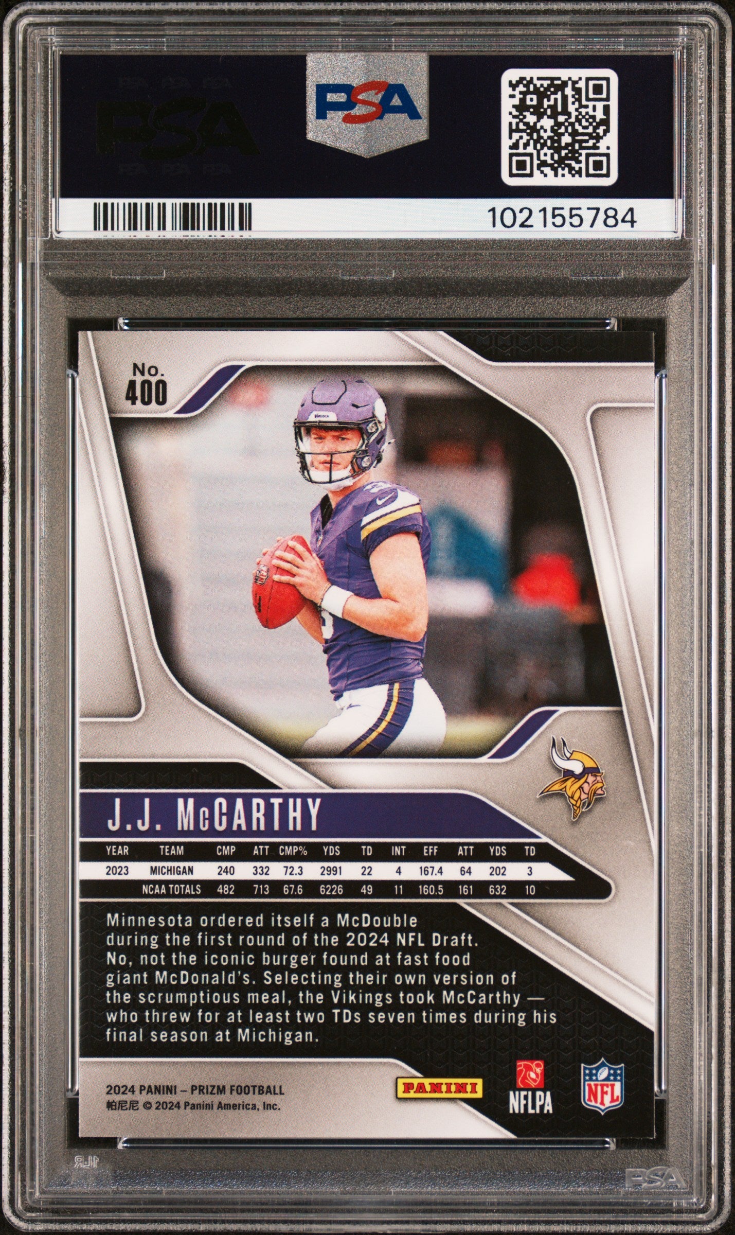 2024 Panini Prizm Jj Mccarthy #400 PSA 9