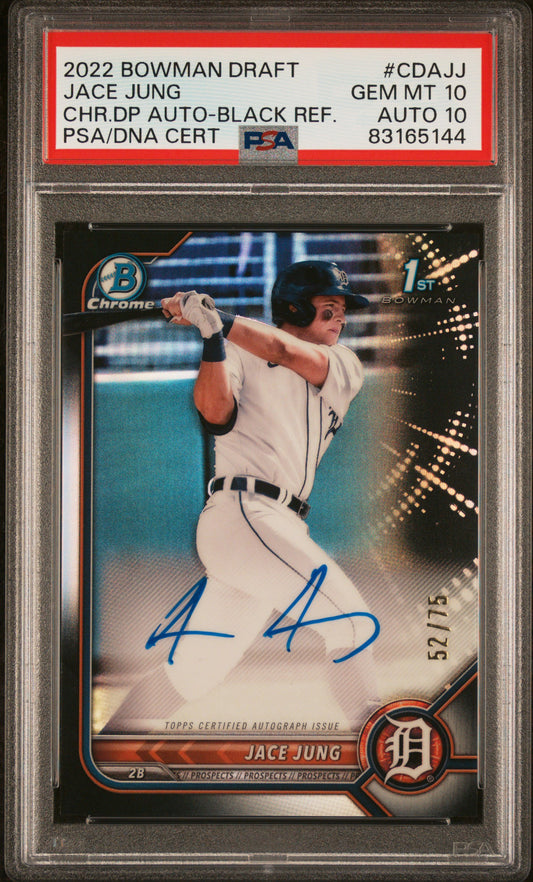 2022 Bowman Draft Chrome Draft Pick Autographs Jace Jung #CDAJJ Chr.Dp Auto-Black Ref. PSA 10