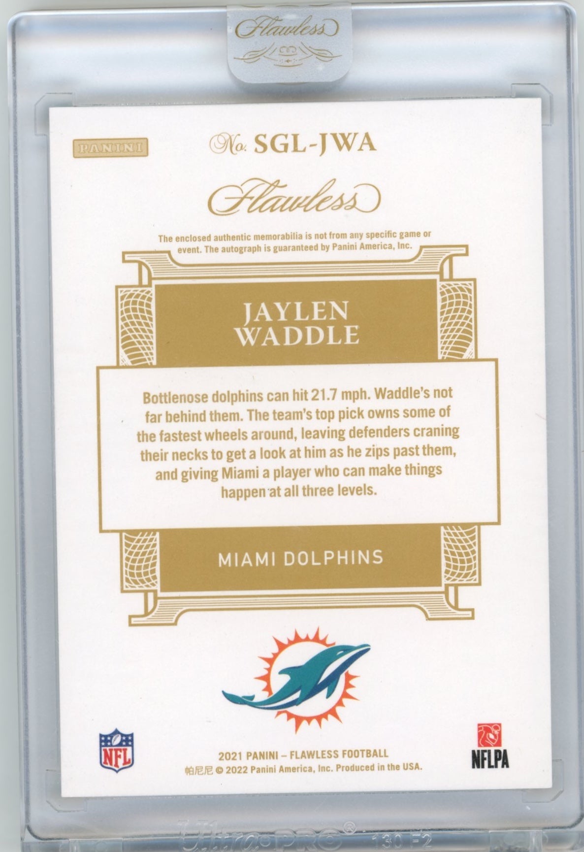2021 Panini Flawless Jaylen Waddle #SGL-JWA Signature Gloves Ruby #/15 Miami Dolphins