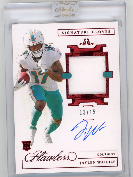 2021 Panini Flawless Jaylen Waddle #SGL-JWA Signature Gloves Ruby #/15 Miami Dolphins
