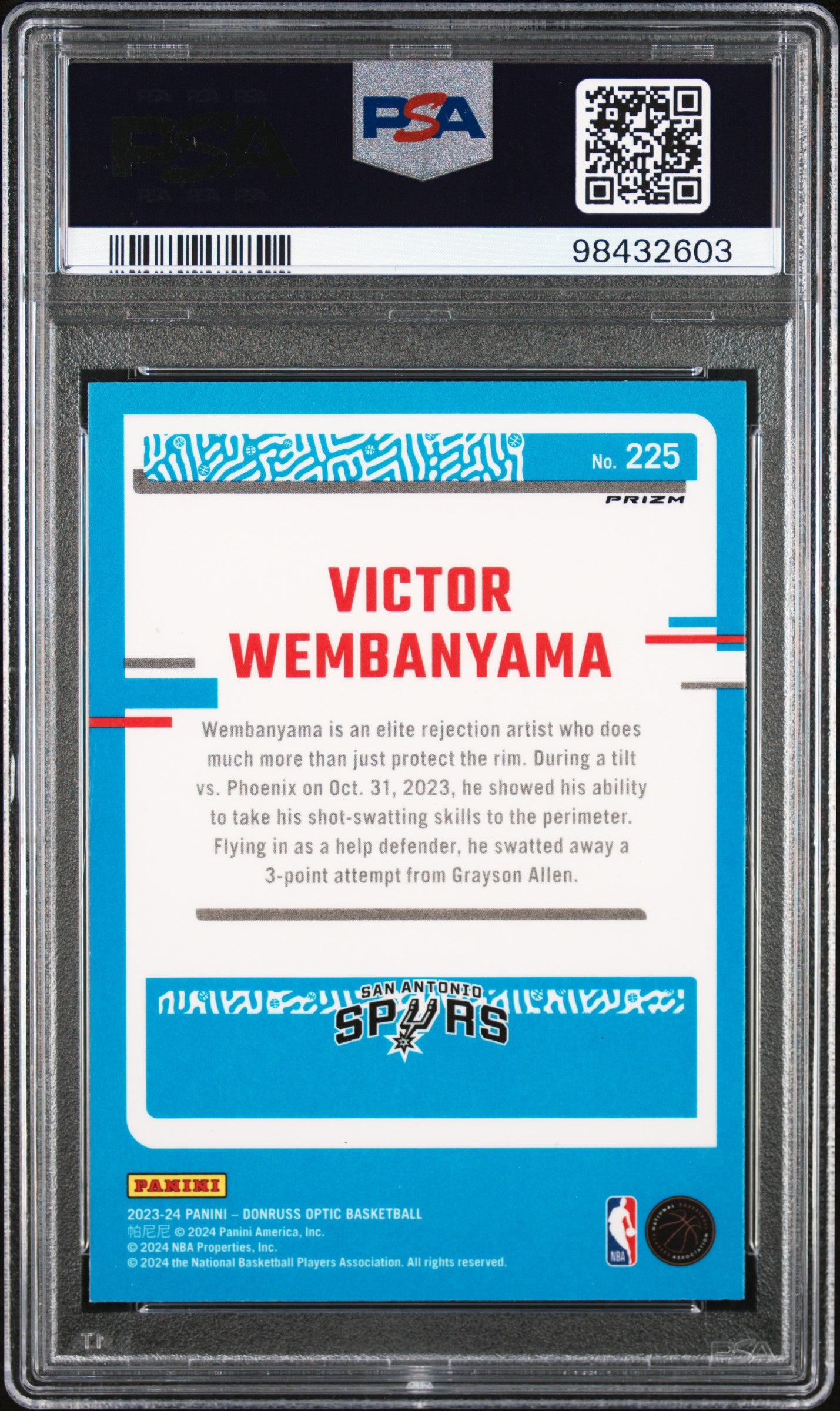 2023 Panini Donruss Optic Victor Wembanyama #225 Holo PSA 10