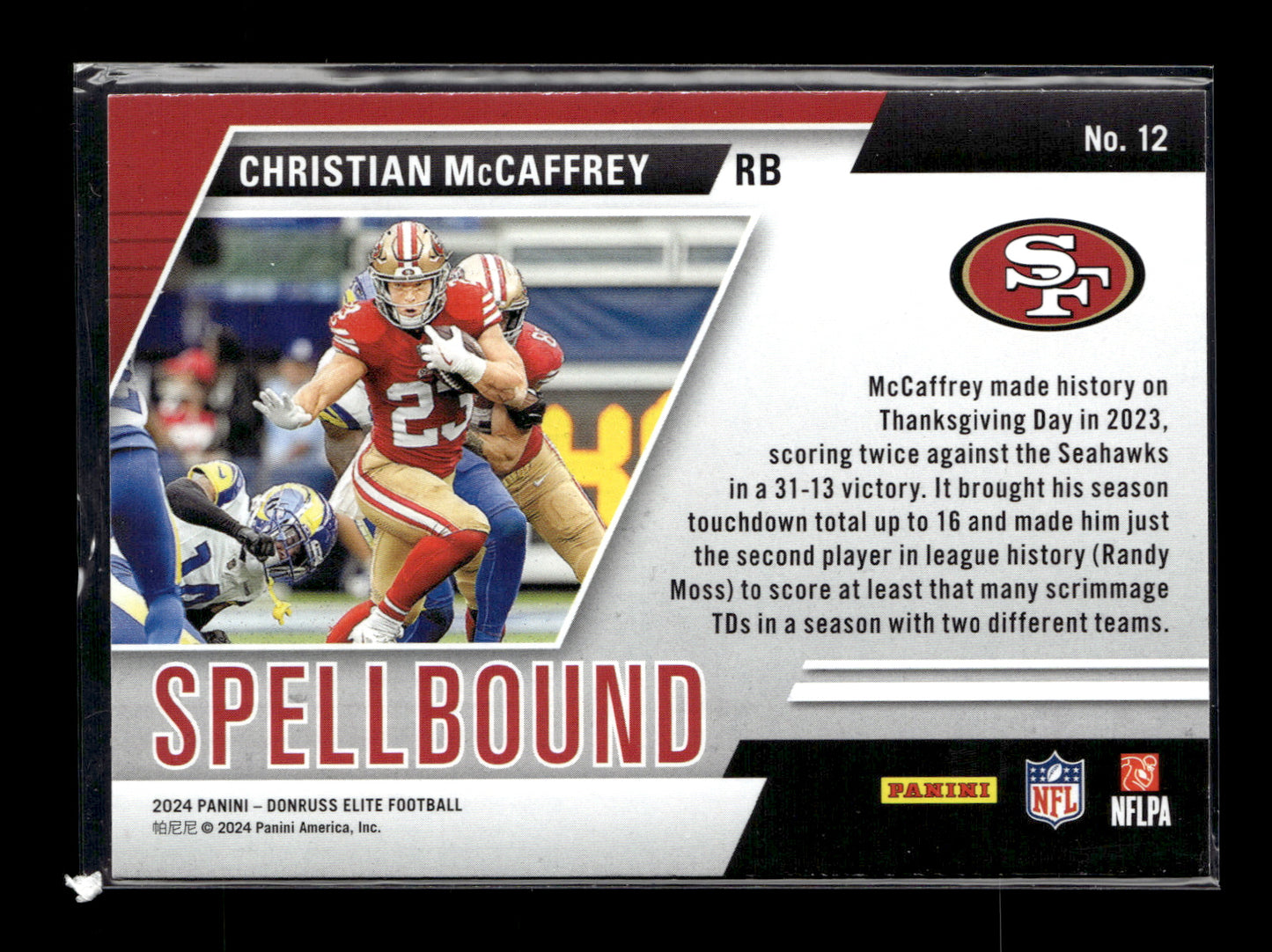 2024 Donruss Elite Christian McCaffrey #12 Spellbound Green San Francisco 49ers
