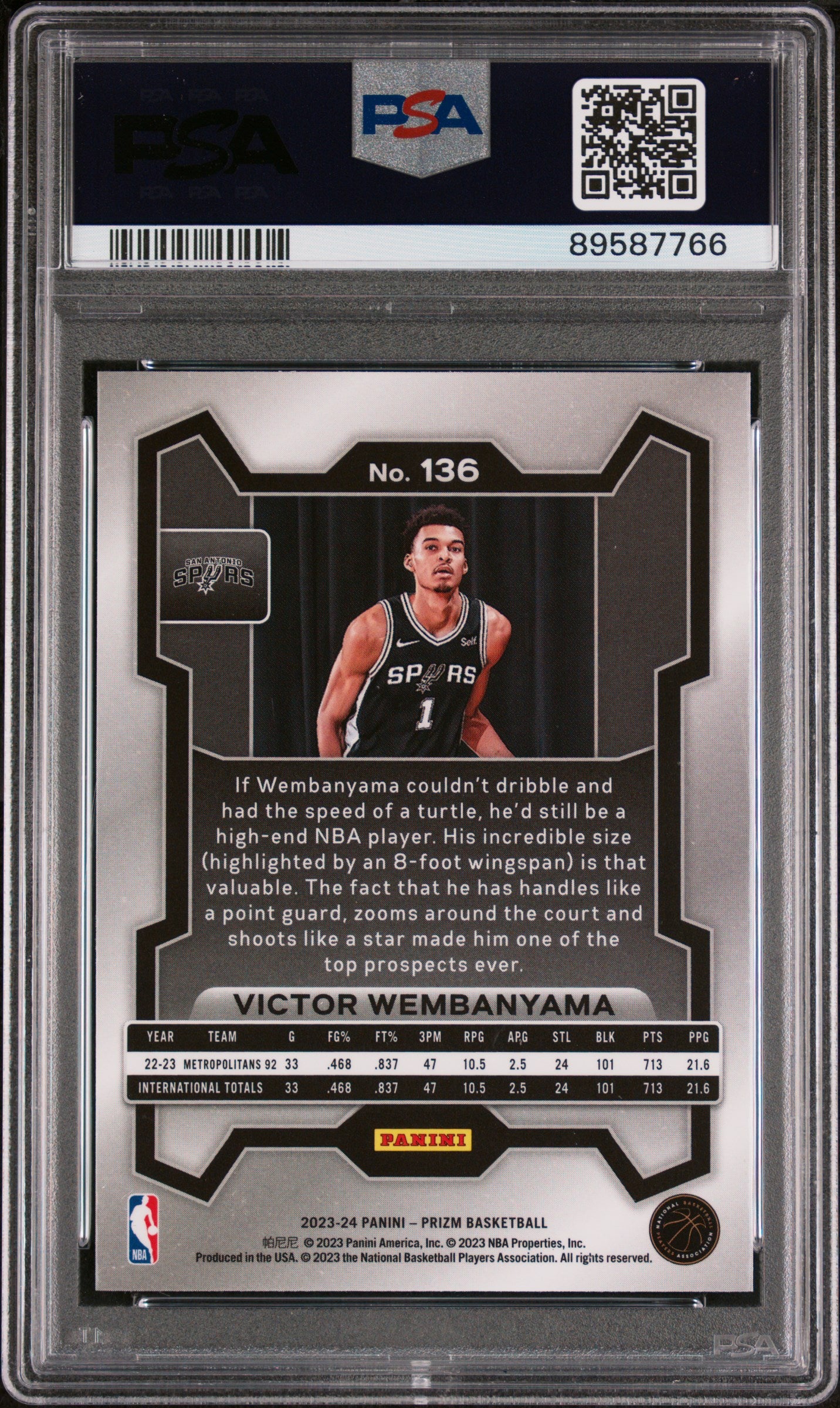 2023 Panini Prizm Victor Wembanyama #136 PSA 10 San Antonio Spurs