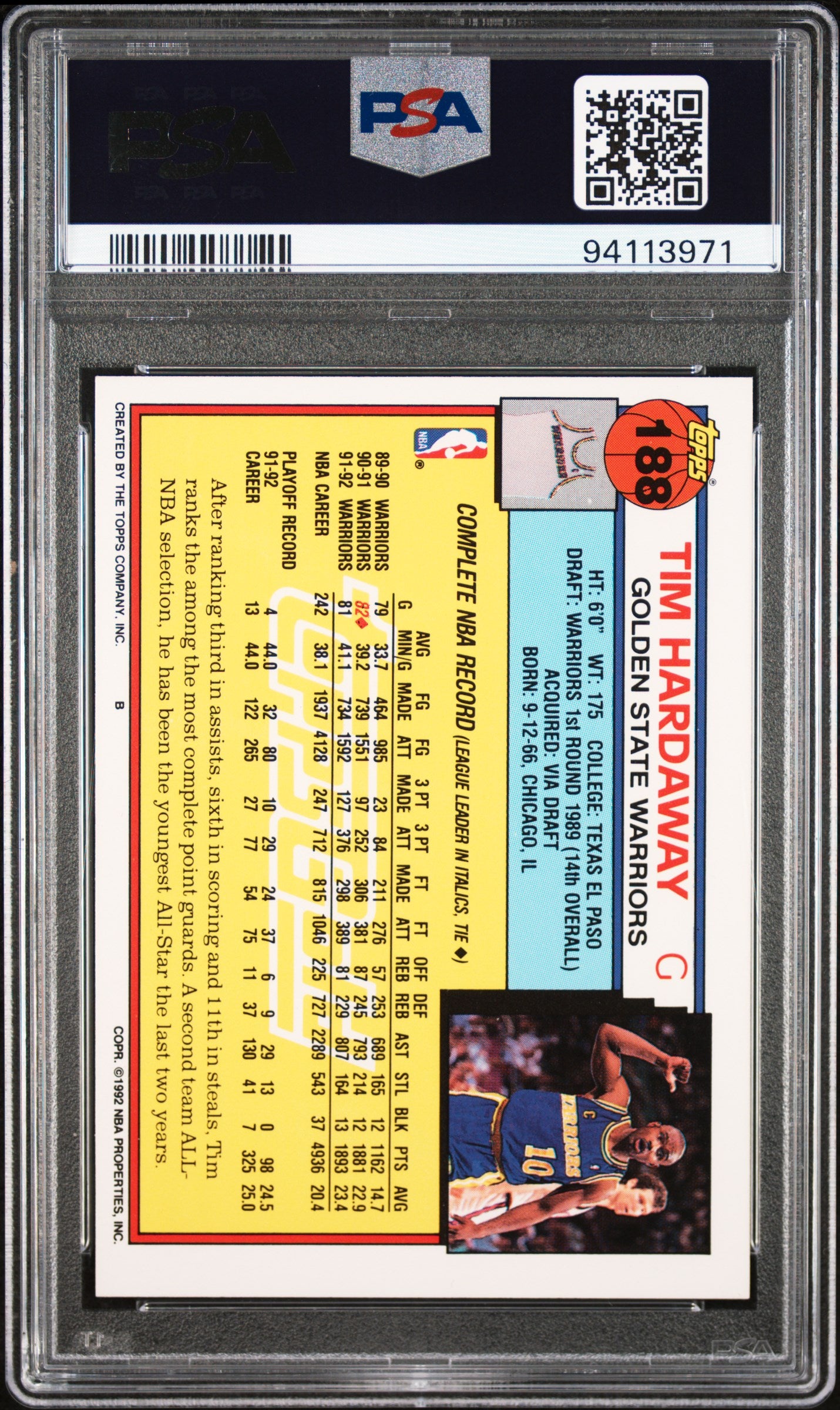 1992 Topps Gold Tim Hardaway #188 PSA 10 Golden State Warriors