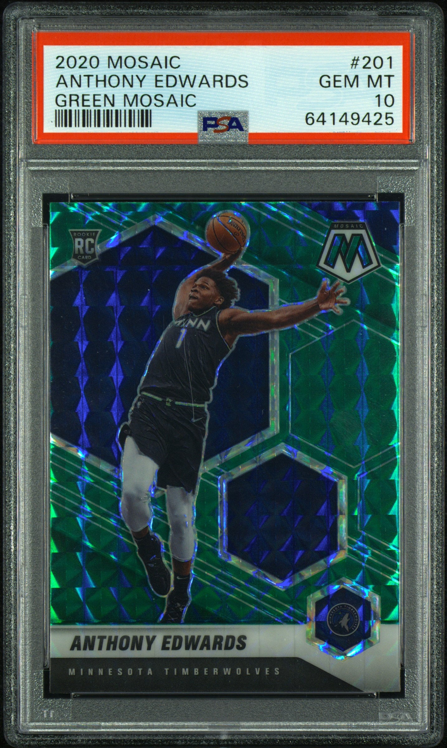 2020 Panini Mosaic Anthony Edwards #201 Green Mosaic PSA 10 Minnesota Timberwolves