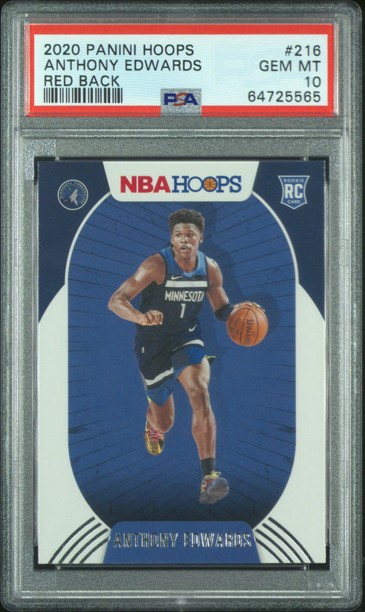 2020 Panini Hoops Anthony Edwards #216 Red Back PSA 10 Minnesota Timberwolves