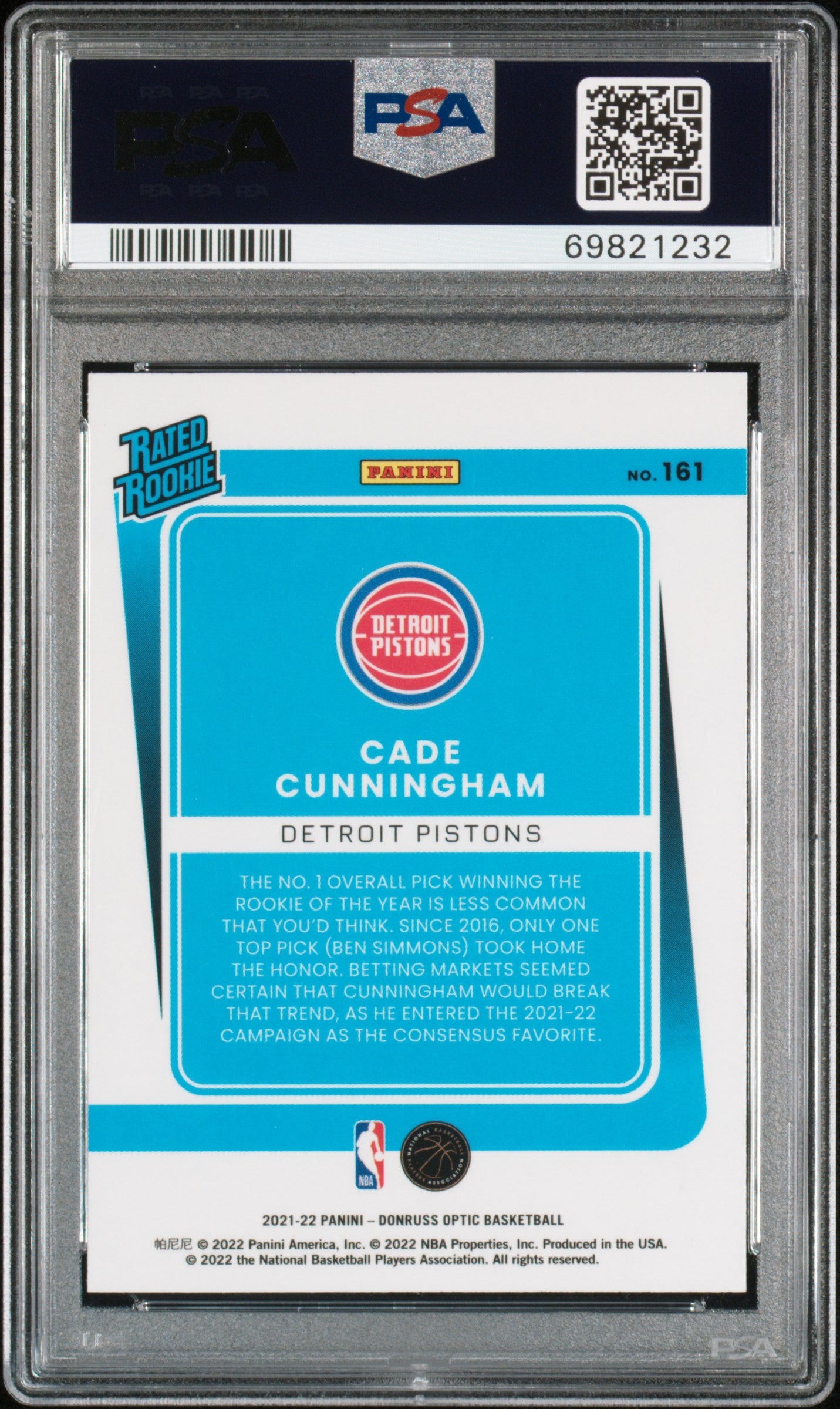2021 Panini Donruss Optic Cade Cunningham #161 PSA 10 Detroit Pistons