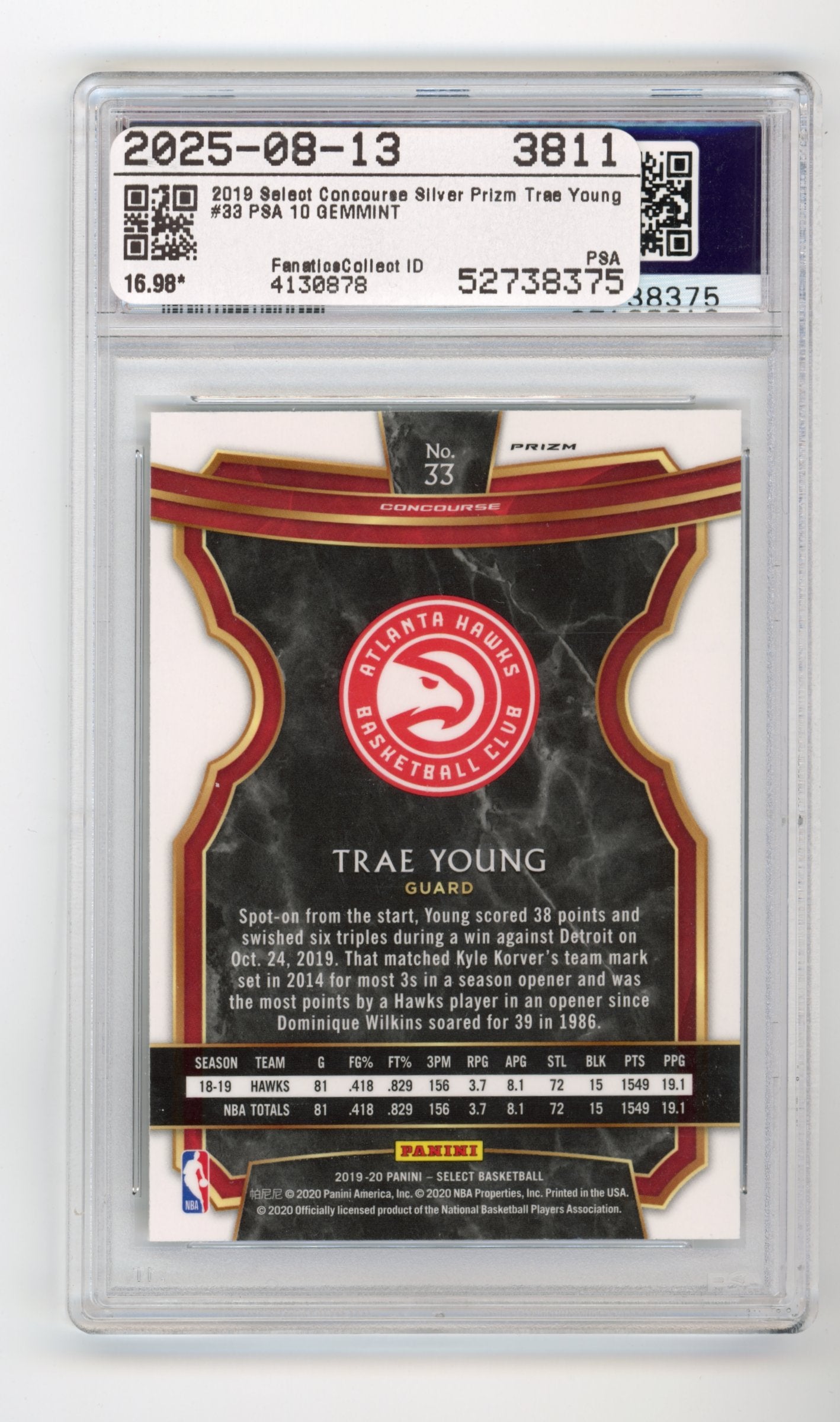 2019 Panini Select Trae Young #33 Silver Prizm PSA 10 Atlanta Hawks