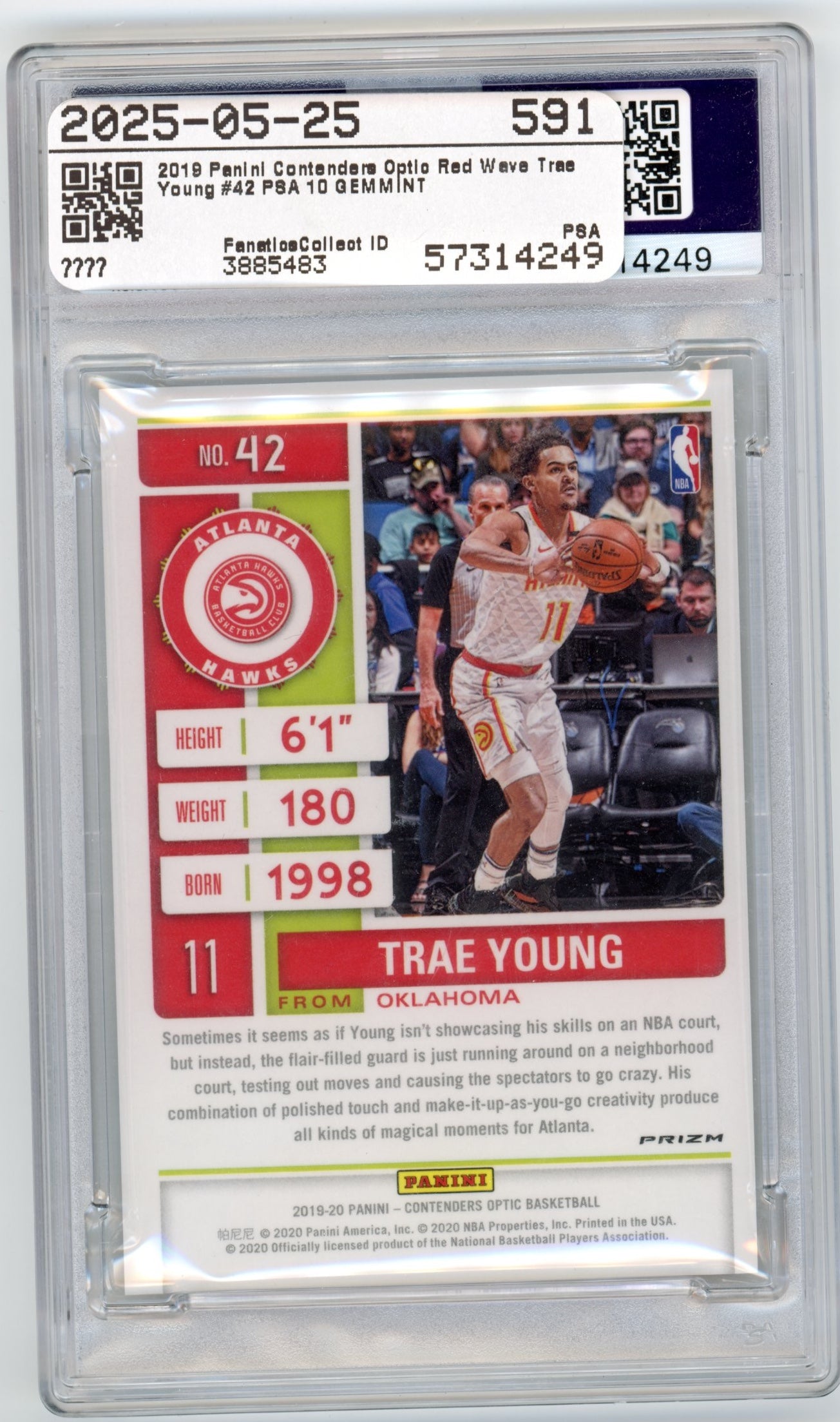 2019 Panini Contenders Optic Trae Young #42 Red Wave PSA 10 Atlanta Hawks