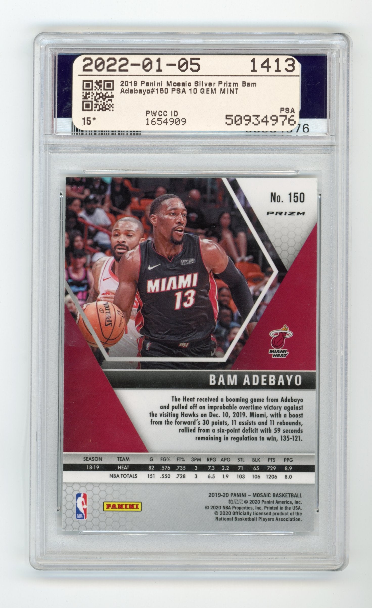 2019 Panini Mosaic Bam Adebayo #150 Silver Prizm PSA 10 Miami Heat