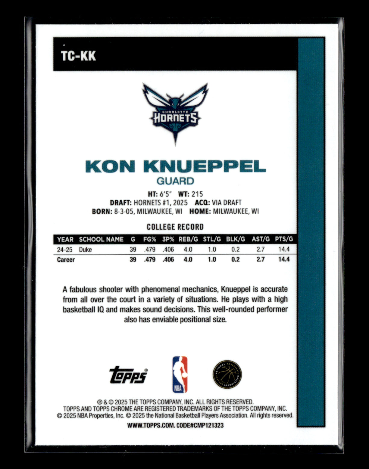 2025-26 Topps #TC-KK Kon Knueppel 1980-81 Topps Chrome Basketball Charlotte Hornets