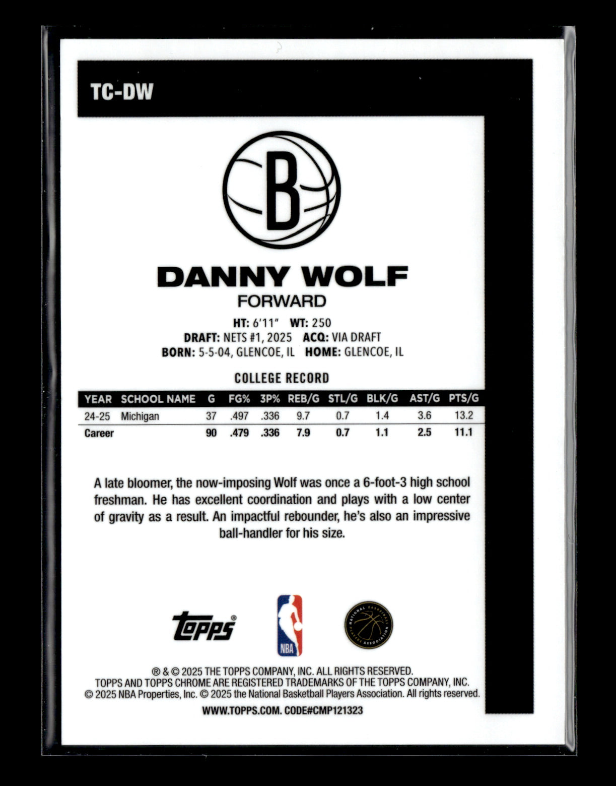 2025-26 Topps #TC-DW Danny Wolf 1980-81 Topps Chrome Basketball Green Mojo Refractor #/99 Brooklyn Nets