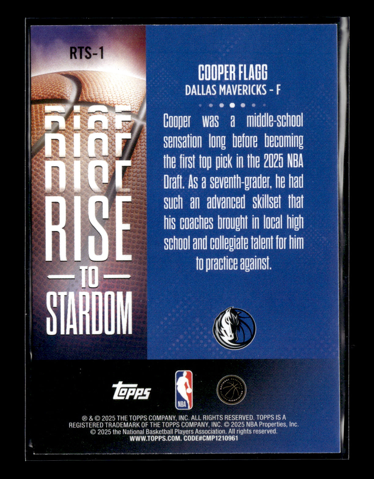 2025-26 Topps #RTS-1 Cooper Flagg Rise to Stardom Dallas Mavericks