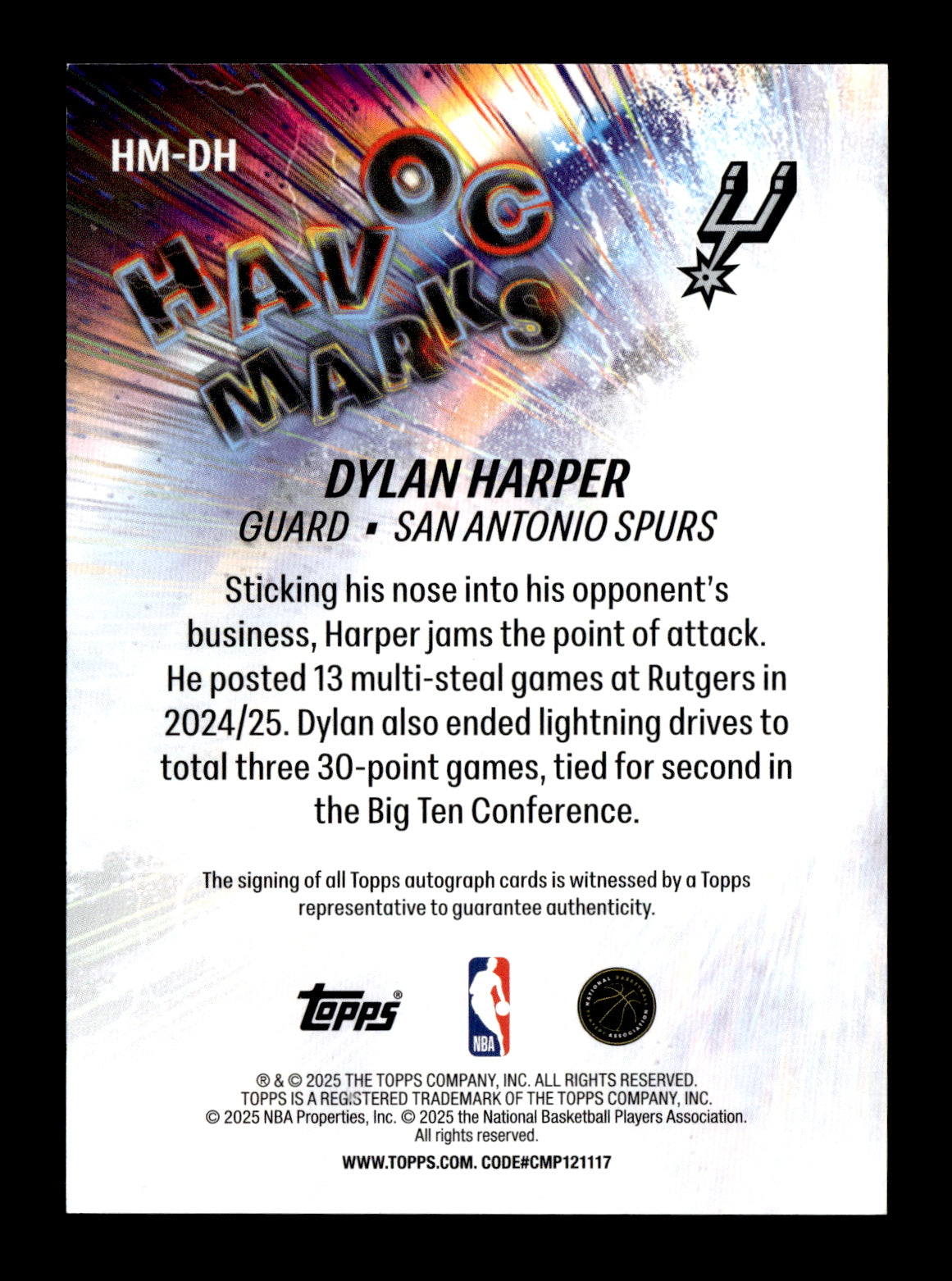 2025-26 Topps #HM-DH Dylan Harper Havoc Marks San Antonio Spurs