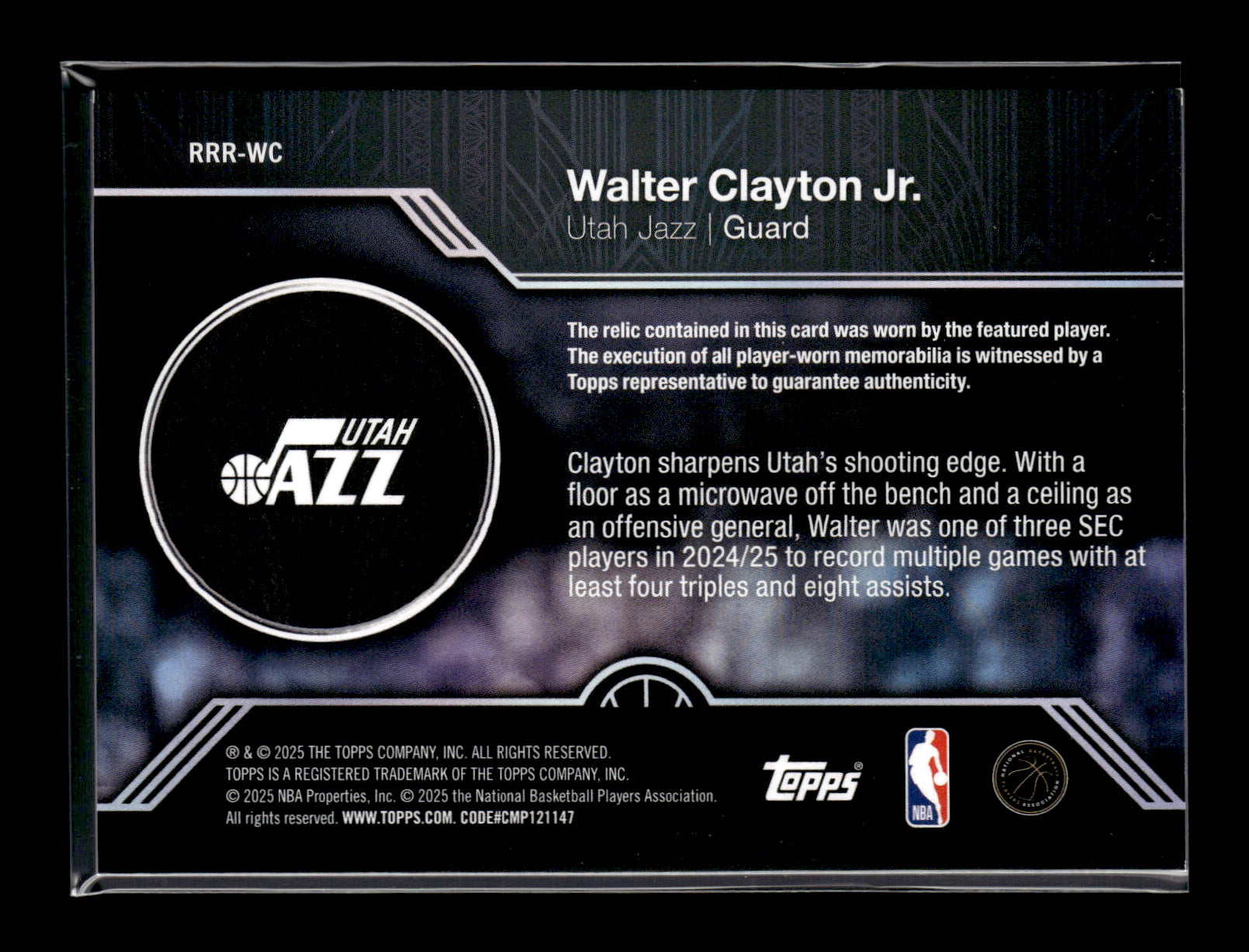 2025-26 Topps #RRR-WC Walter Clayton Jr. Rookie Roundball Remnants Utah Jazz