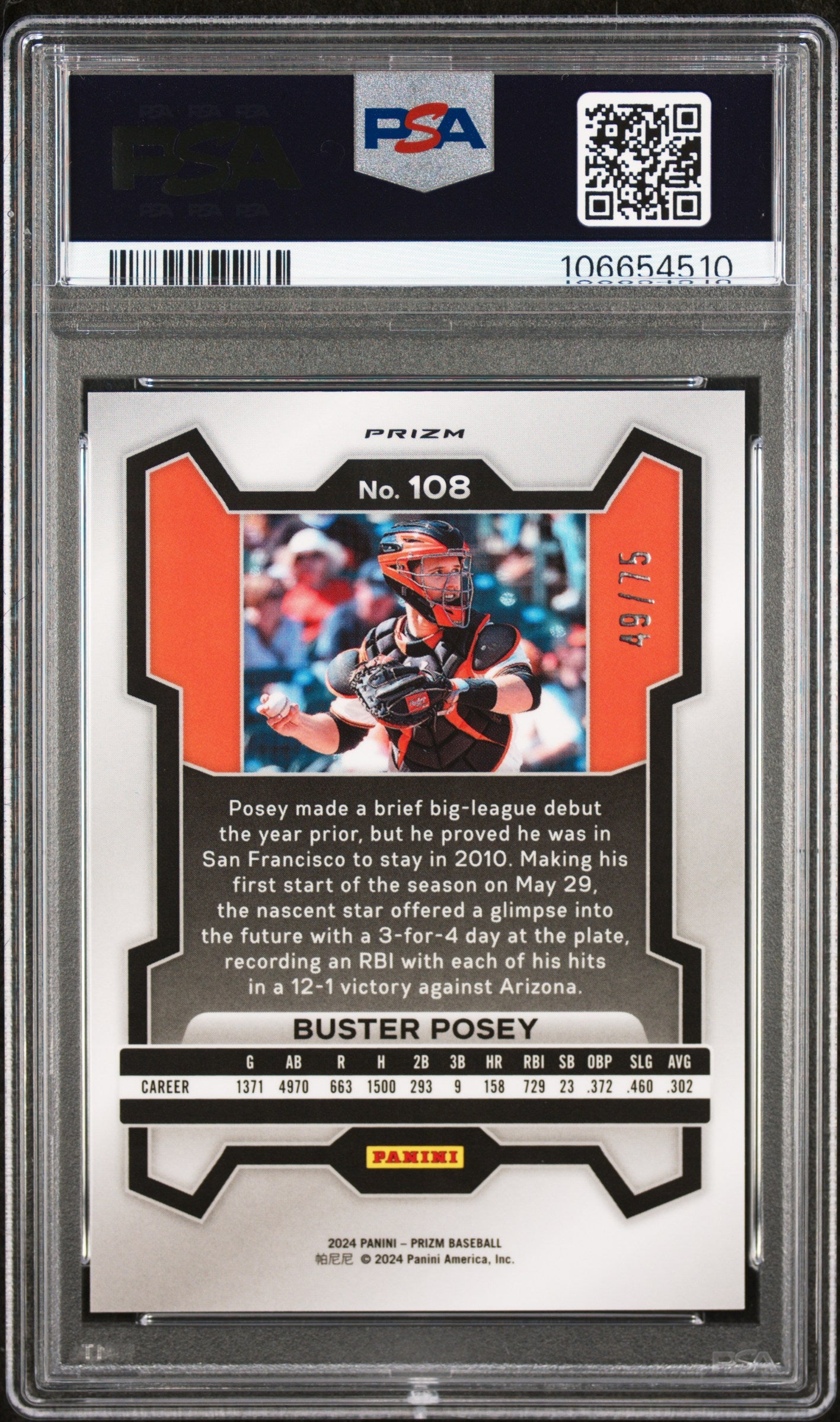 2024 Panini Prizm #108 Buster Posey Green Scope PSA 9