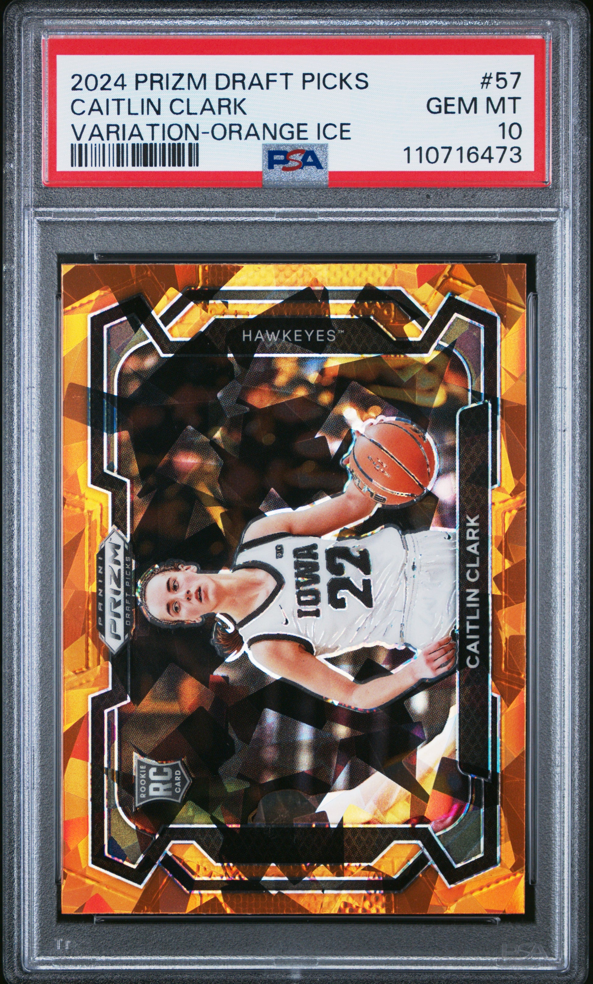 2024 Panini Prizm Draft Picks #57 Caitlin Clark Variation-Orange Ice PSA 10