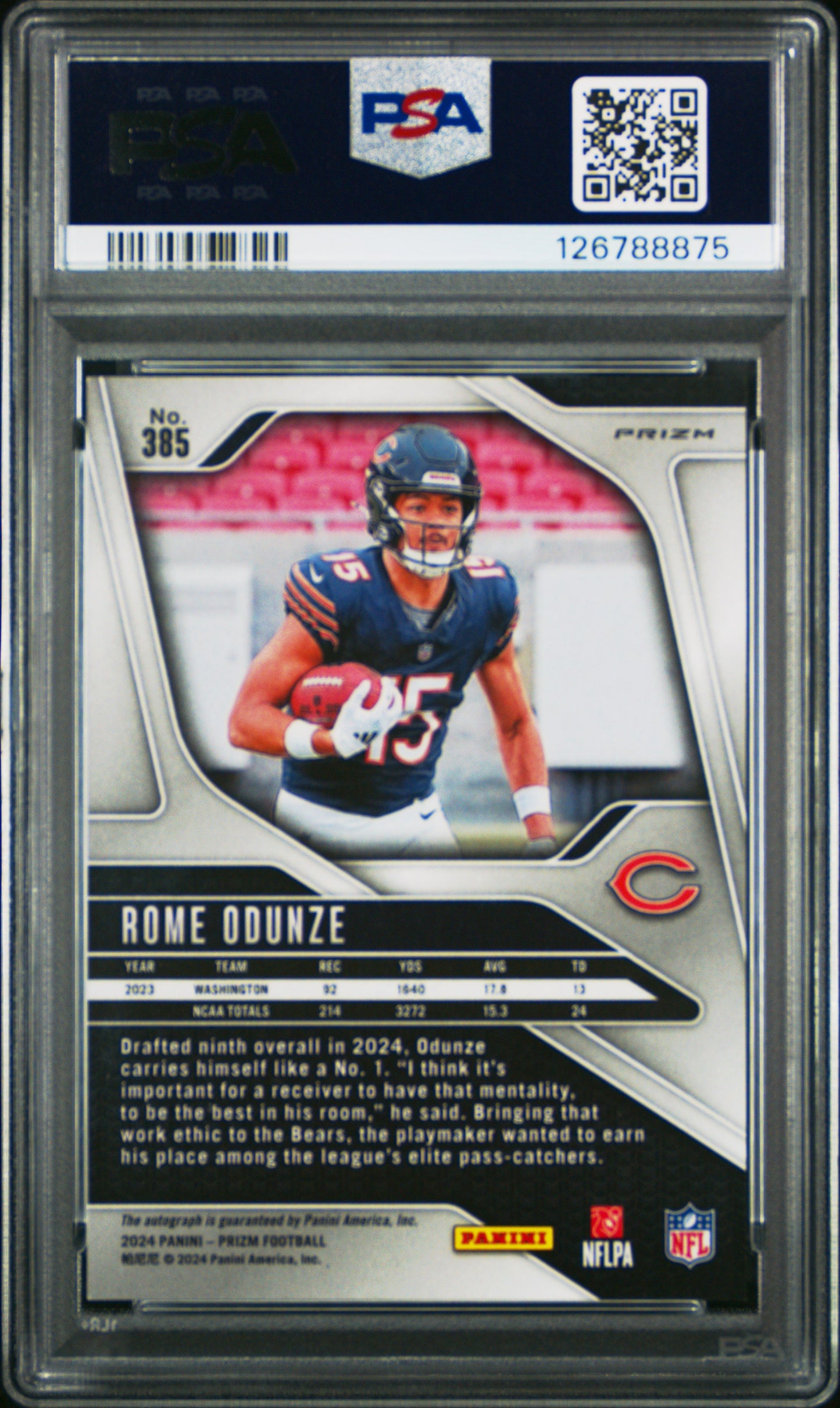 2024 Panini Prizm Rome Odunze #385 Autograph PSA 9 Chicago Bears