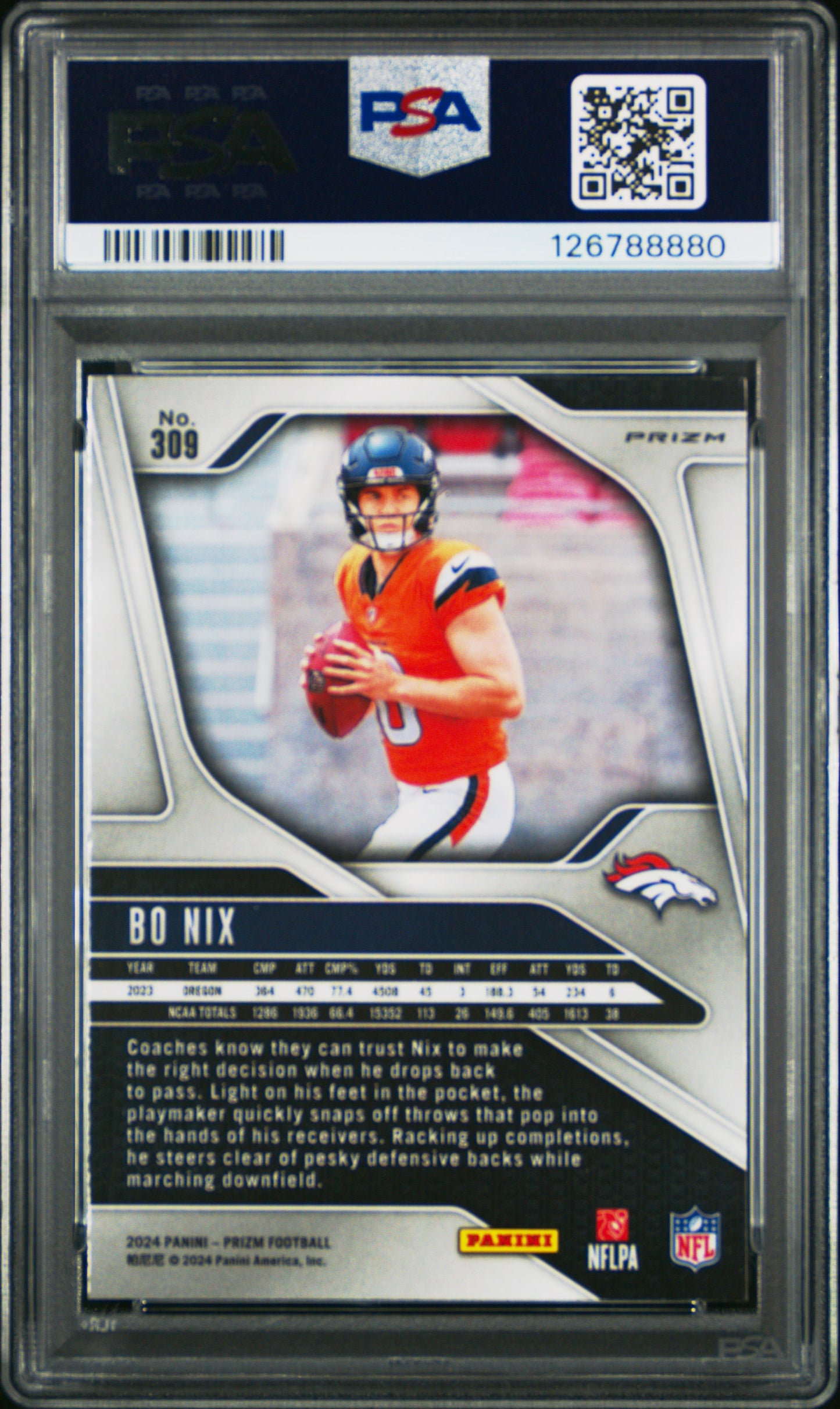 2024 Panini Prizm Bo Nix #309 Pink Prizm PSA 9 Denver Broncos