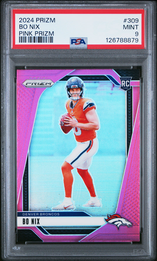 2024 Panini Prizm Bo Nix #309 Pink Prizm PSA 9 Denver Broncos