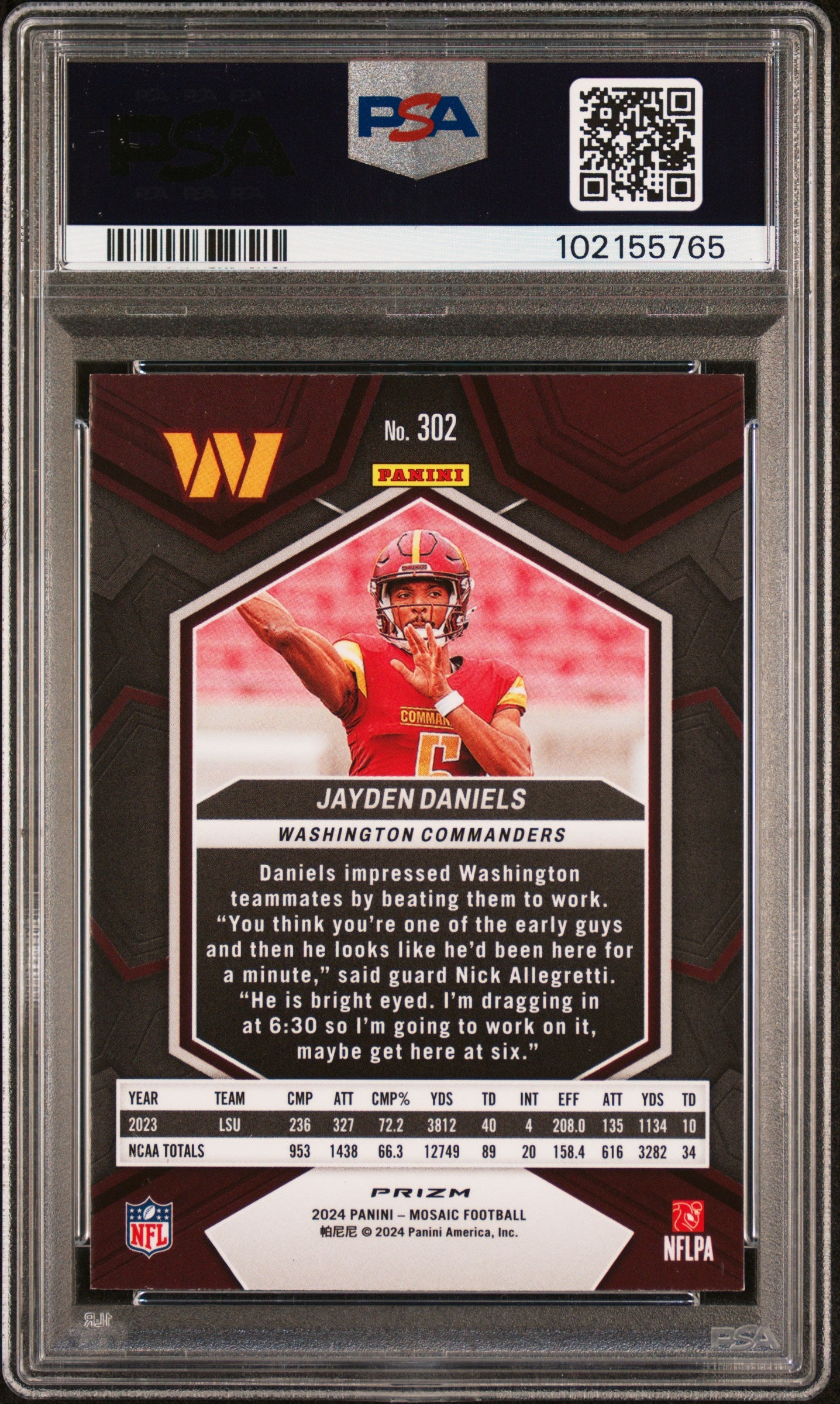 2024 Panini Mosaic Jayden Daniels #302 Green PSA 9 Washington Commanders