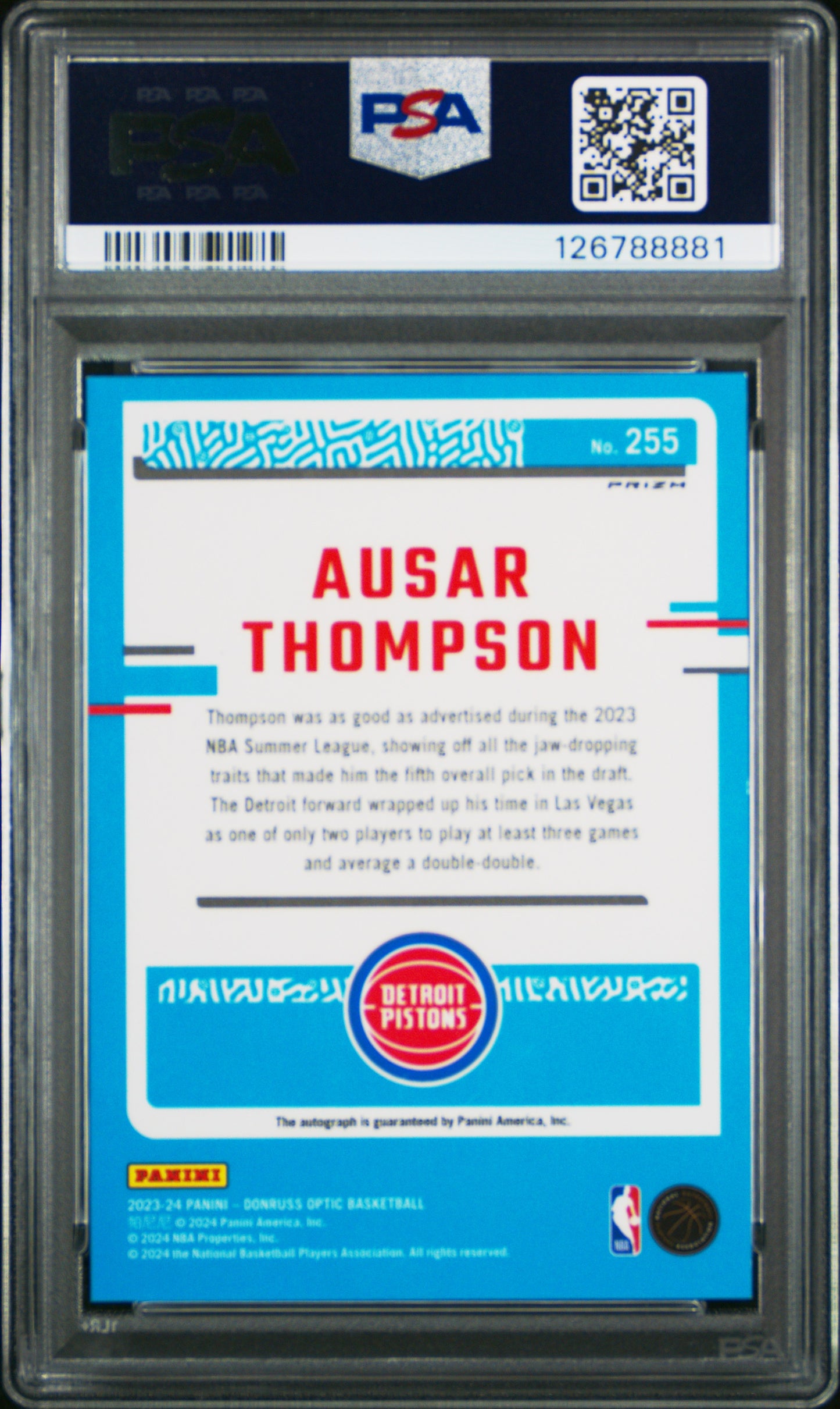 2023 Panini Donruss Optic Ausar Thompson #255 International PSA 7 Detroit Pistons