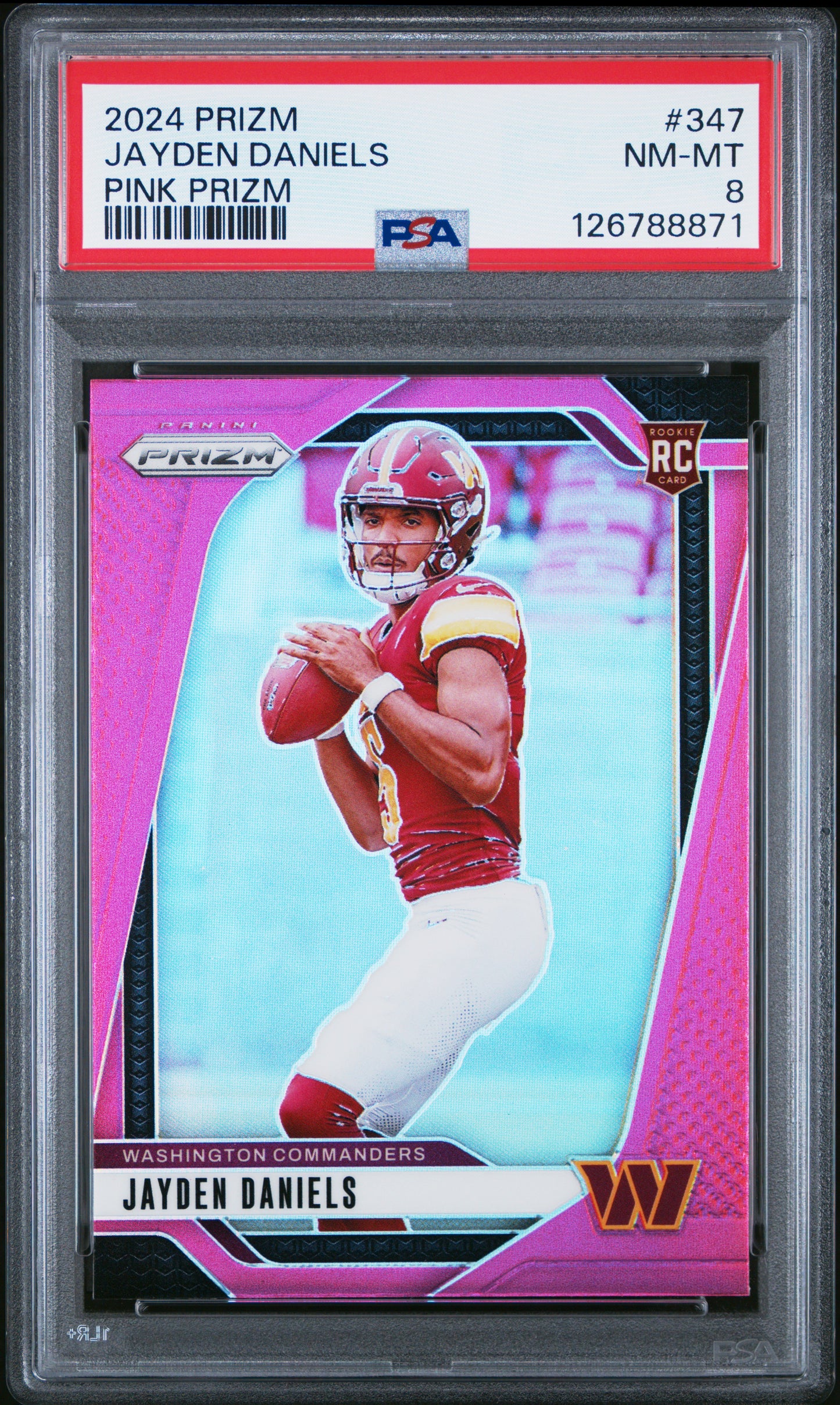 2024 Panini Prizm Jayden Daniels #347 Pink Prizm PSA 8 Washington Commanders
