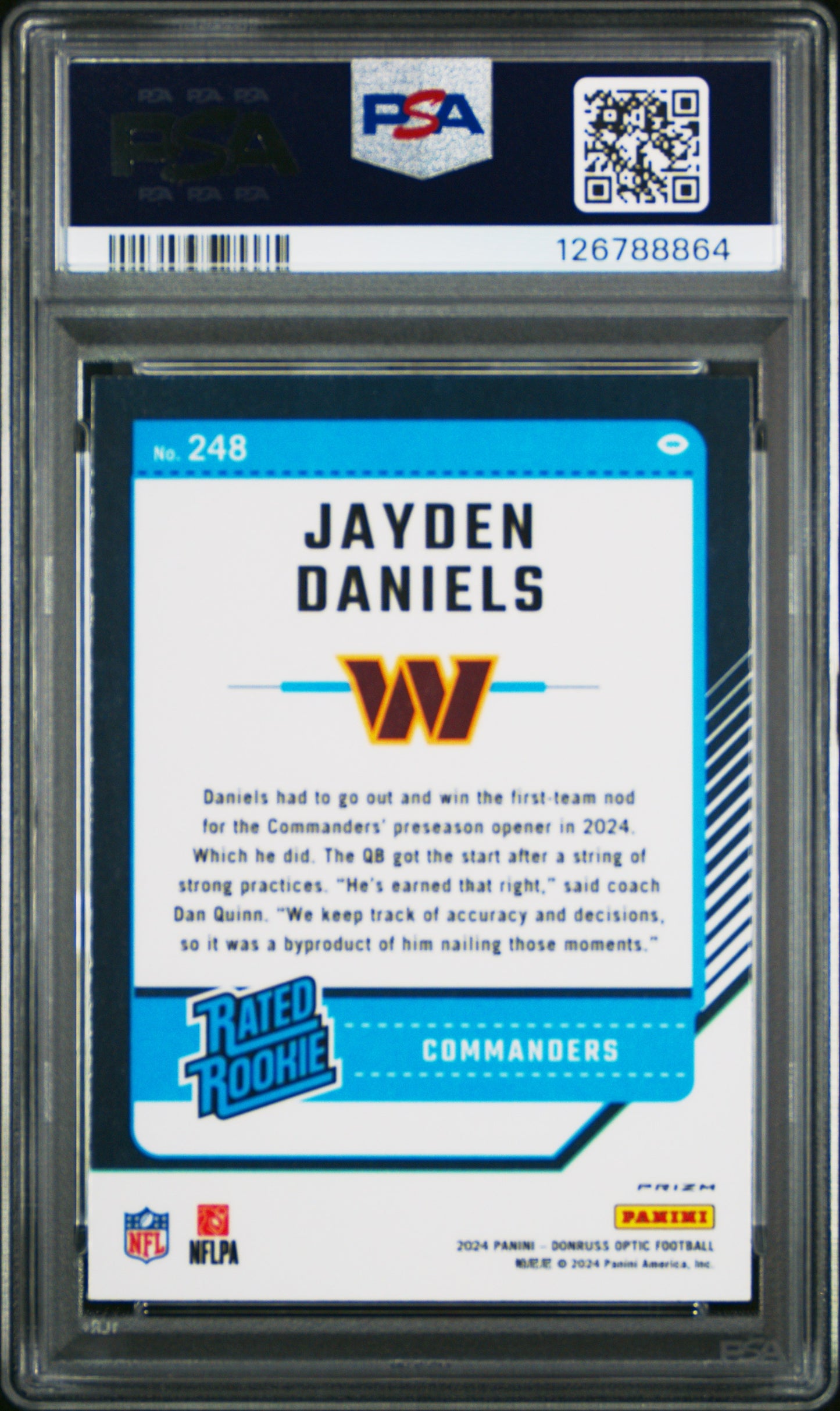 2024 Panini Donruss Optic Jayden Daniels #248 Holo PSA 9 Washington Commanders
