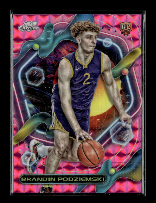 2023-24 Topps Chrome Cosmic Brandin Podziemski #167 Pink Galaxy Refractors Golden State Warriors