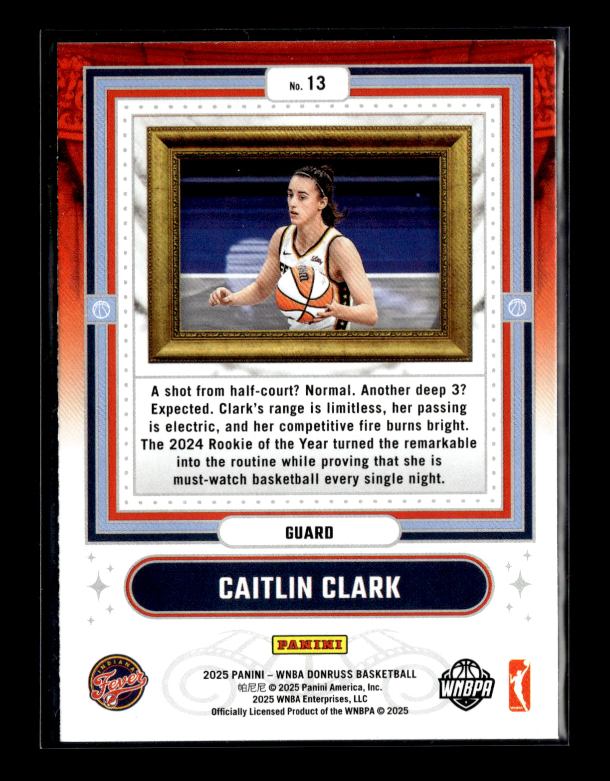 2025 Donruss WNBA Caitlin Clark #13 Franchise Features Indiana Fever