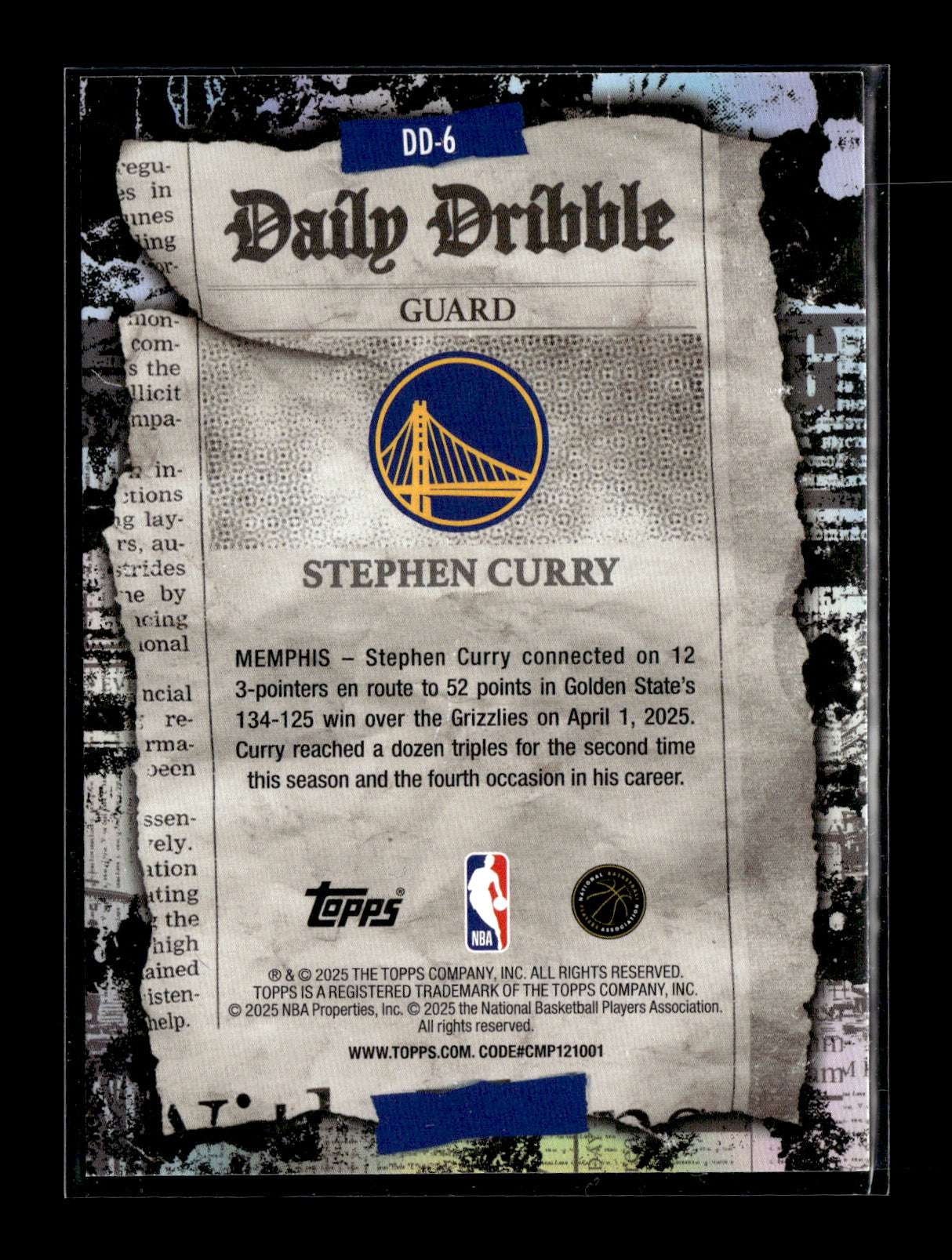 2025-26 Topps Stephen Curry #DD-6 The Daily Dribble Golden State Warriors