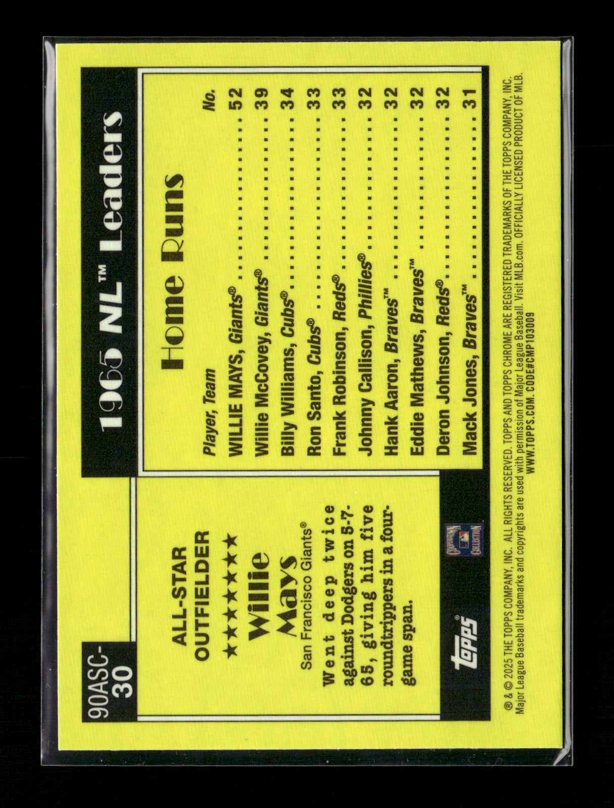 2025 Topps Willie Mays #90ASC-30 1990 Topps Baseball 35th Anniversary Chrome All-Stars San Francisco Giants