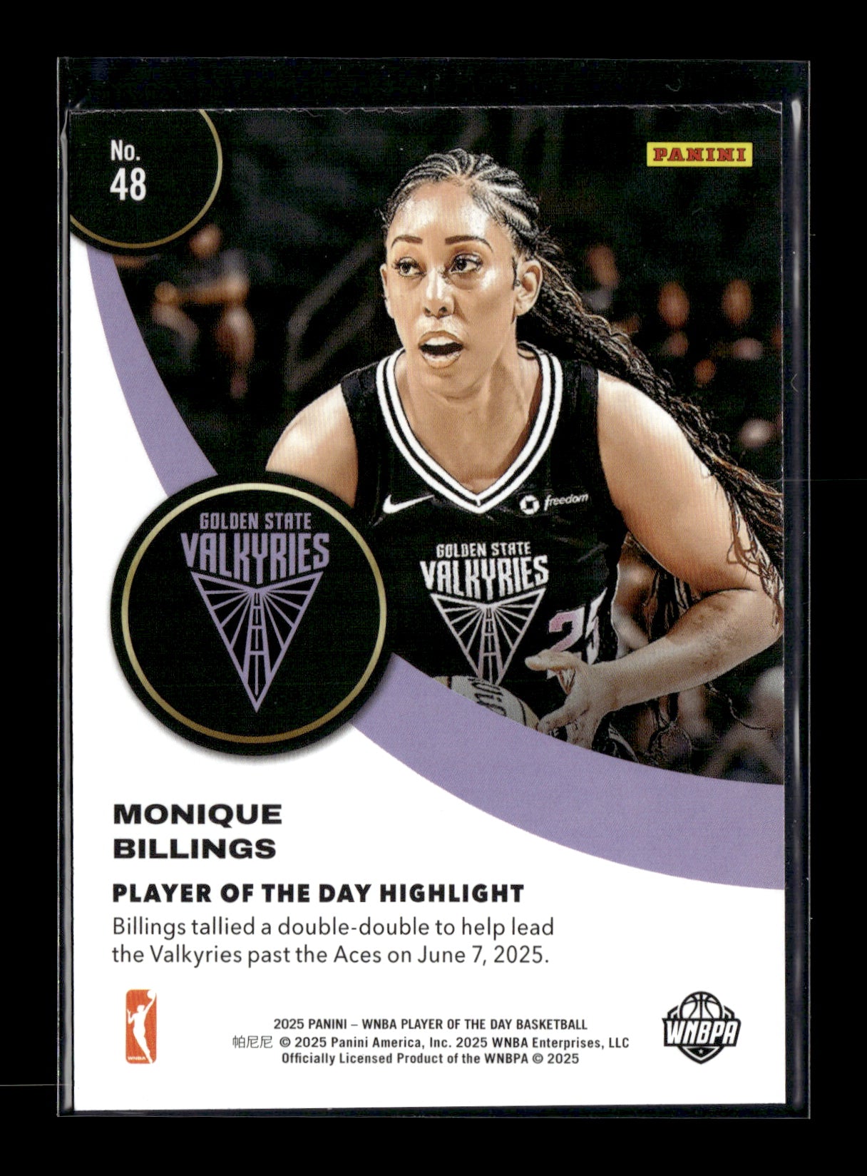 2025 Panini WNBA Player of the Day Monique Billings #48 Golden State Valkyries