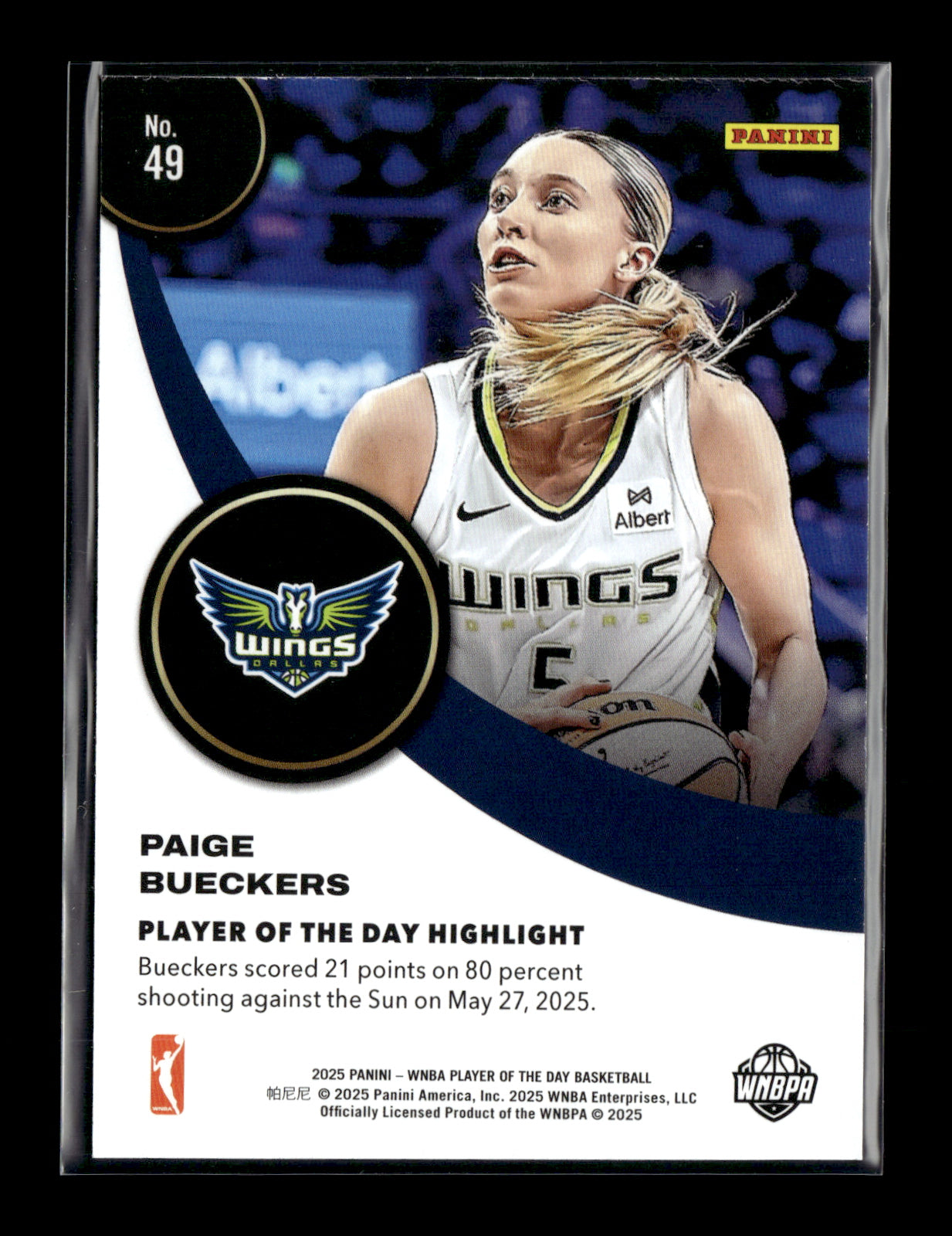 2025 Panini WNBA Player of the Day Paige Bueckers #49 Dallas Wings