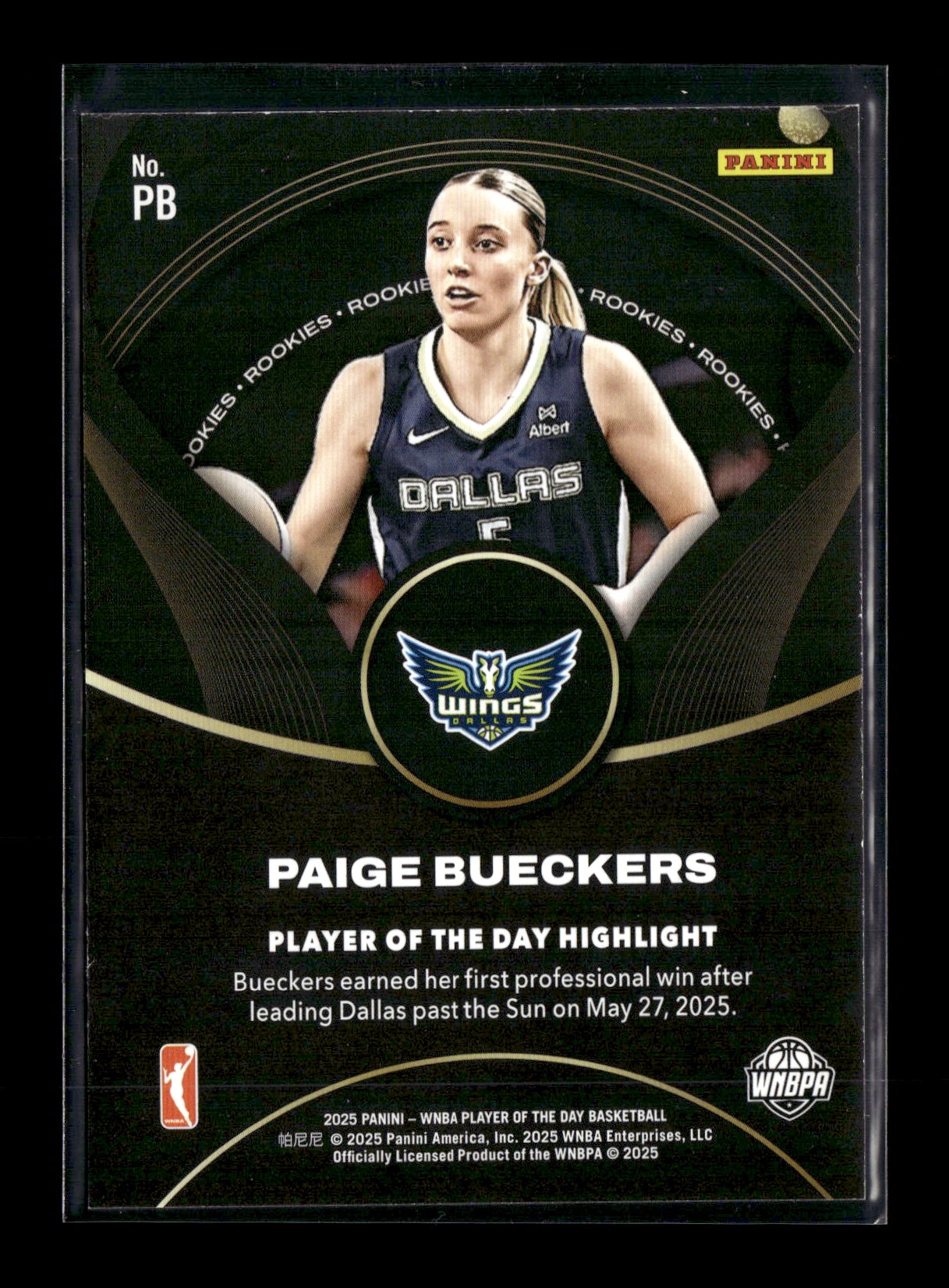 2025 Panini WNBA Player of the Day Paige Bueckers #PB Rookies Dallas Wings