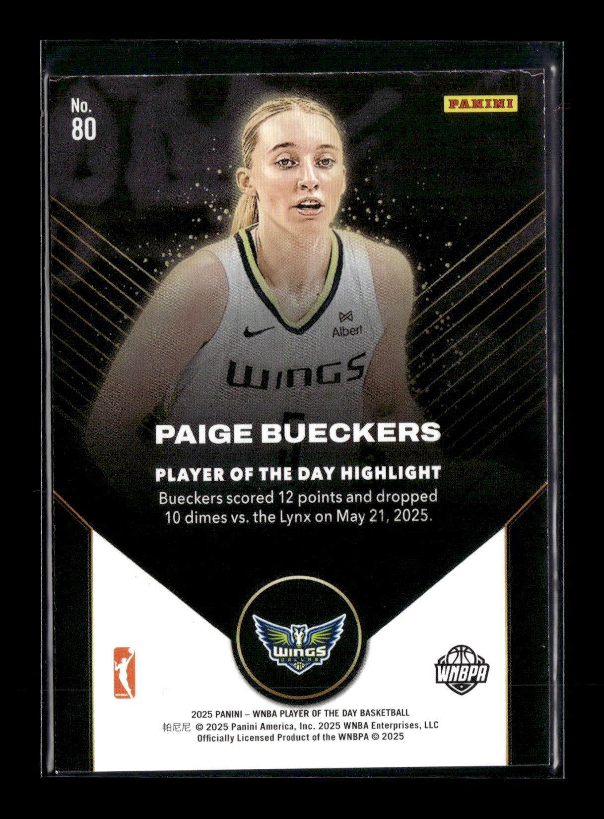 2025 Panini WNBA Player of the Day Paige Bueckers #80 Dallas Wings