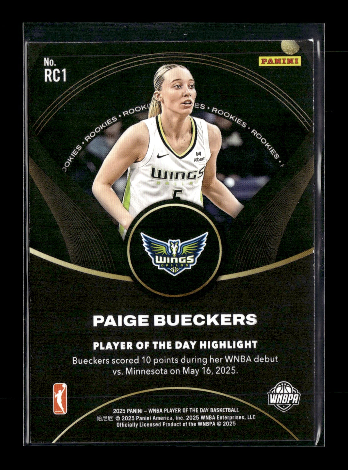 2025 Panini WNBA Player of the Day Paige Bueckers #RC1 Rookies Dallas Wings