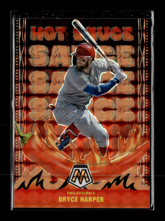 2022 Panini Mosaic Bryce Harper #HS-3 Hot Sauce Reactive Orange Mosaic #/99 Philadelphia Phillies