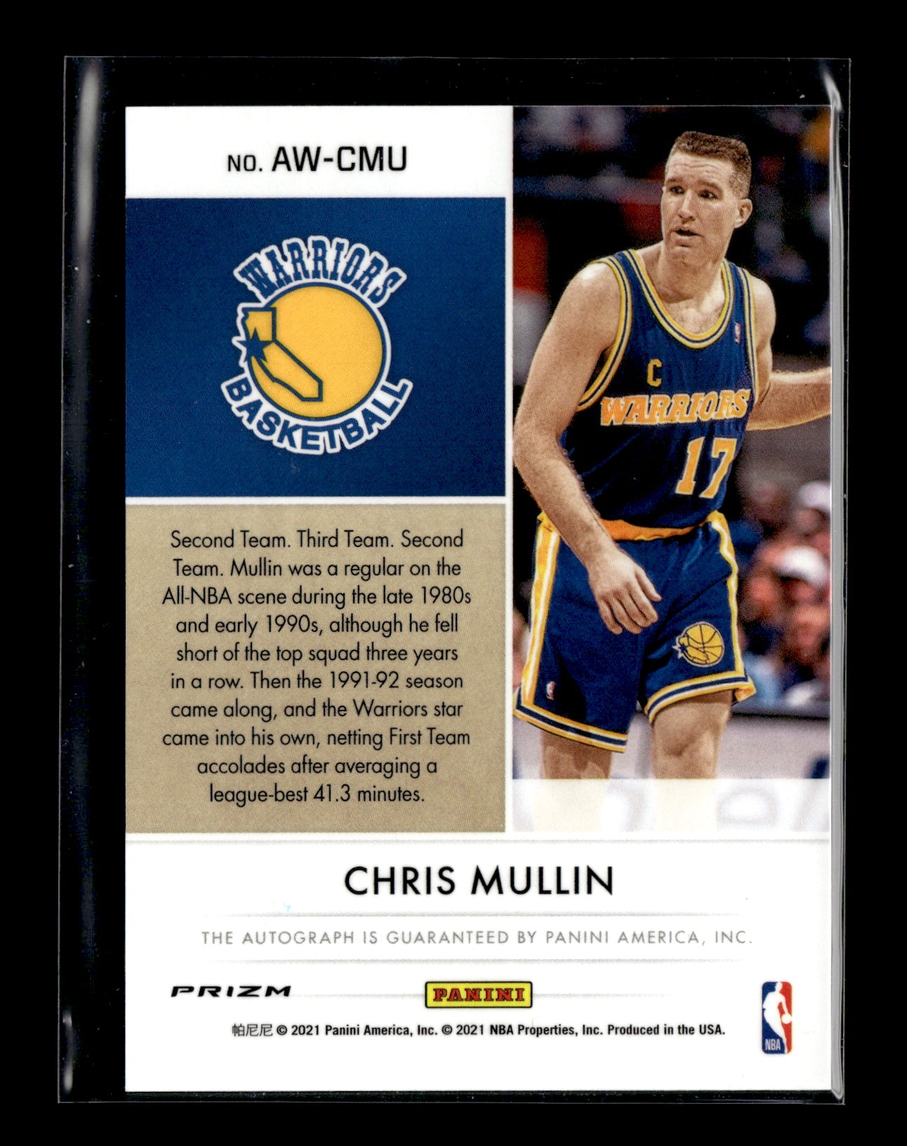 2020-21 Panini Obsidian Chris Mullin #AW-CMU Award Winning Autographs Golden State Warriors