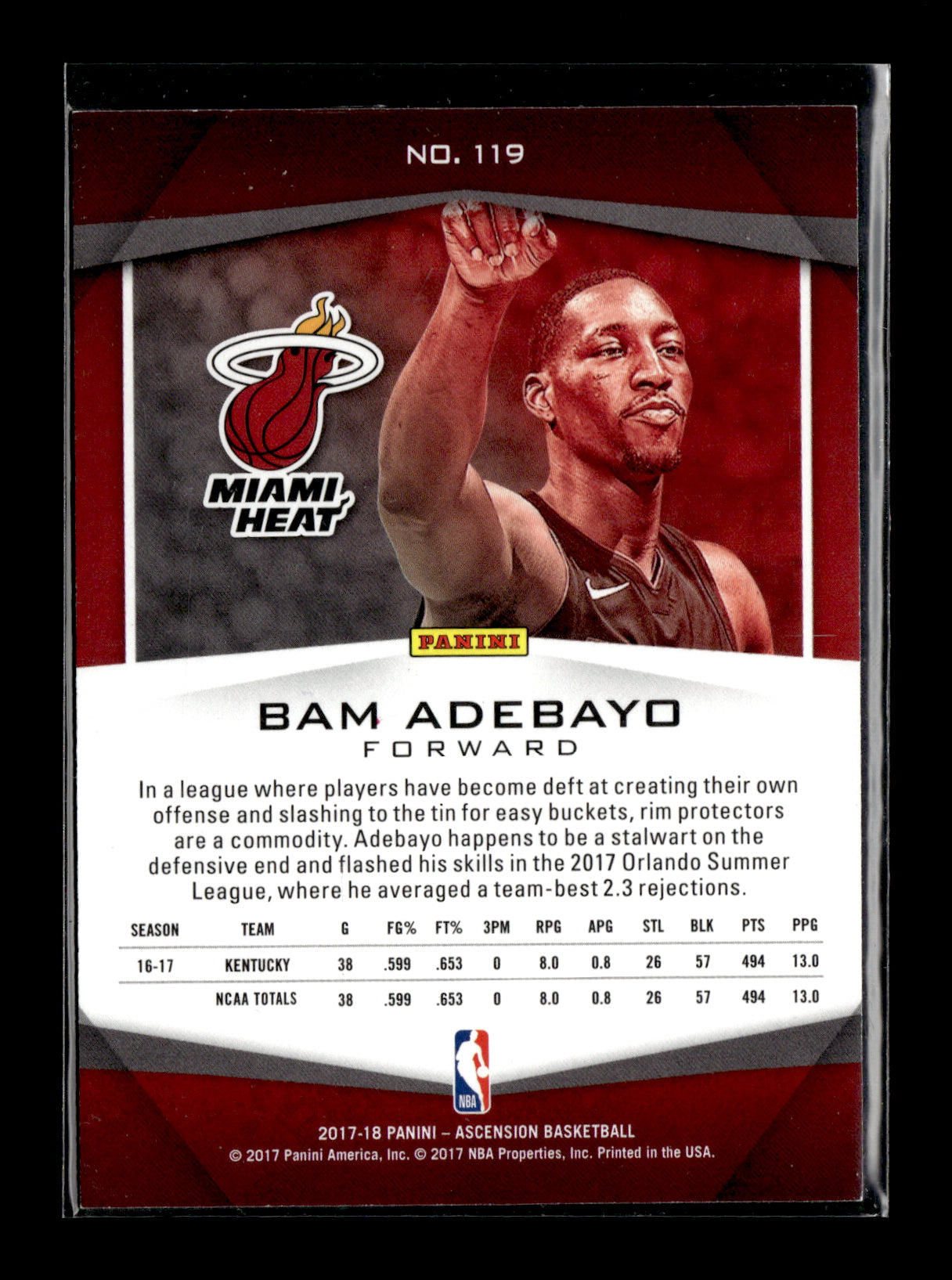 2017-18 Panini Ascension Bam Adebayo #119a Blue #/129 Miami Heat