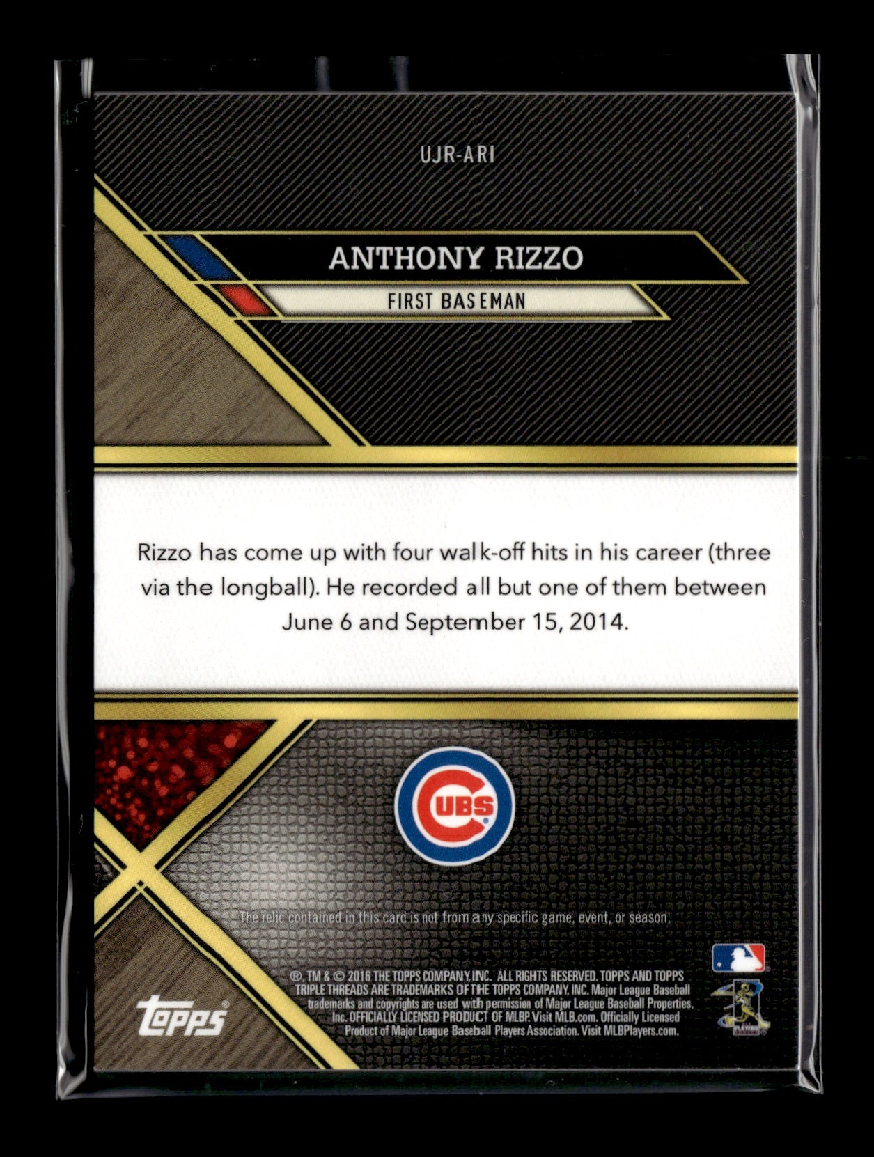 2016 Topps Triple Threads Anthony Rizzo #UJR-ARI Unity Jumbo Relics #/36 Chicago Cubs