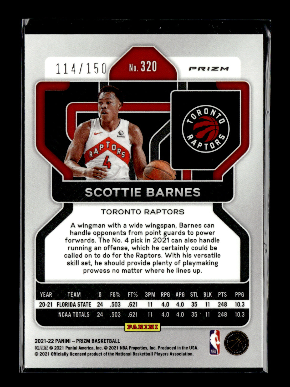 2021-22 Panini Prizm Scottie Barnes RC #320 Pandora #/150 Toronto Raptors