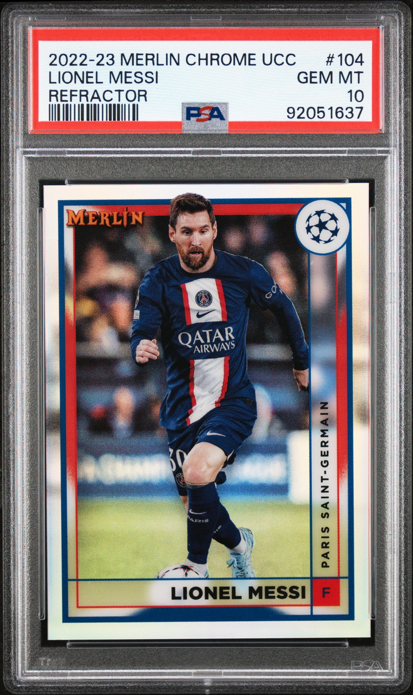 2022-23 Topps Merlin Chrome UEFA Club Competitions Lionel Messi #104 Refractor PSA 10 PSG