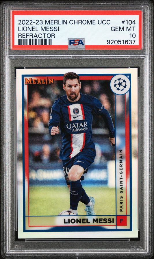 2022-23 Topps Merlin Chrome UEFA Club Competitions Lionel Messi #104 Refractor PSA 10 PSG