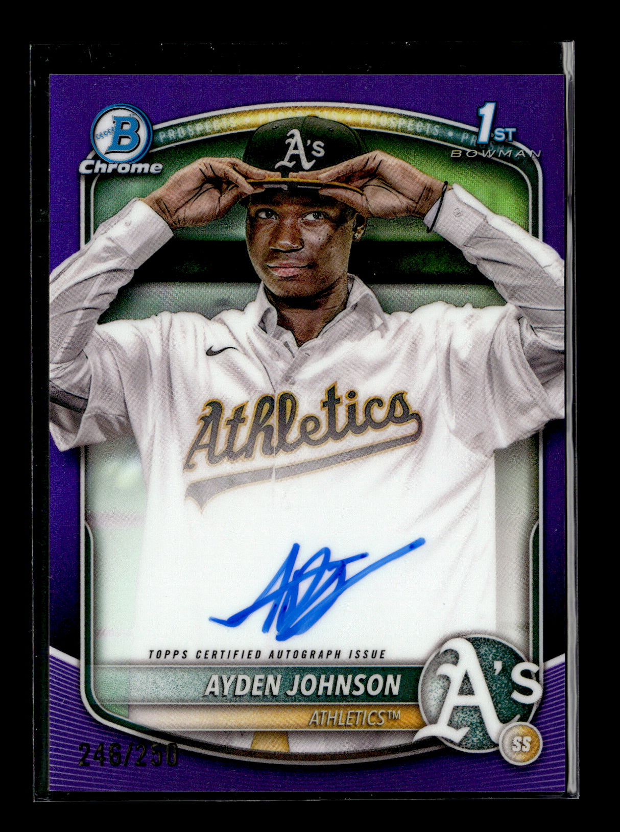 2025 Bowman Chrome Ayden Johnson #BCP-197 Prospects Purple #/250 Autograph Athletics