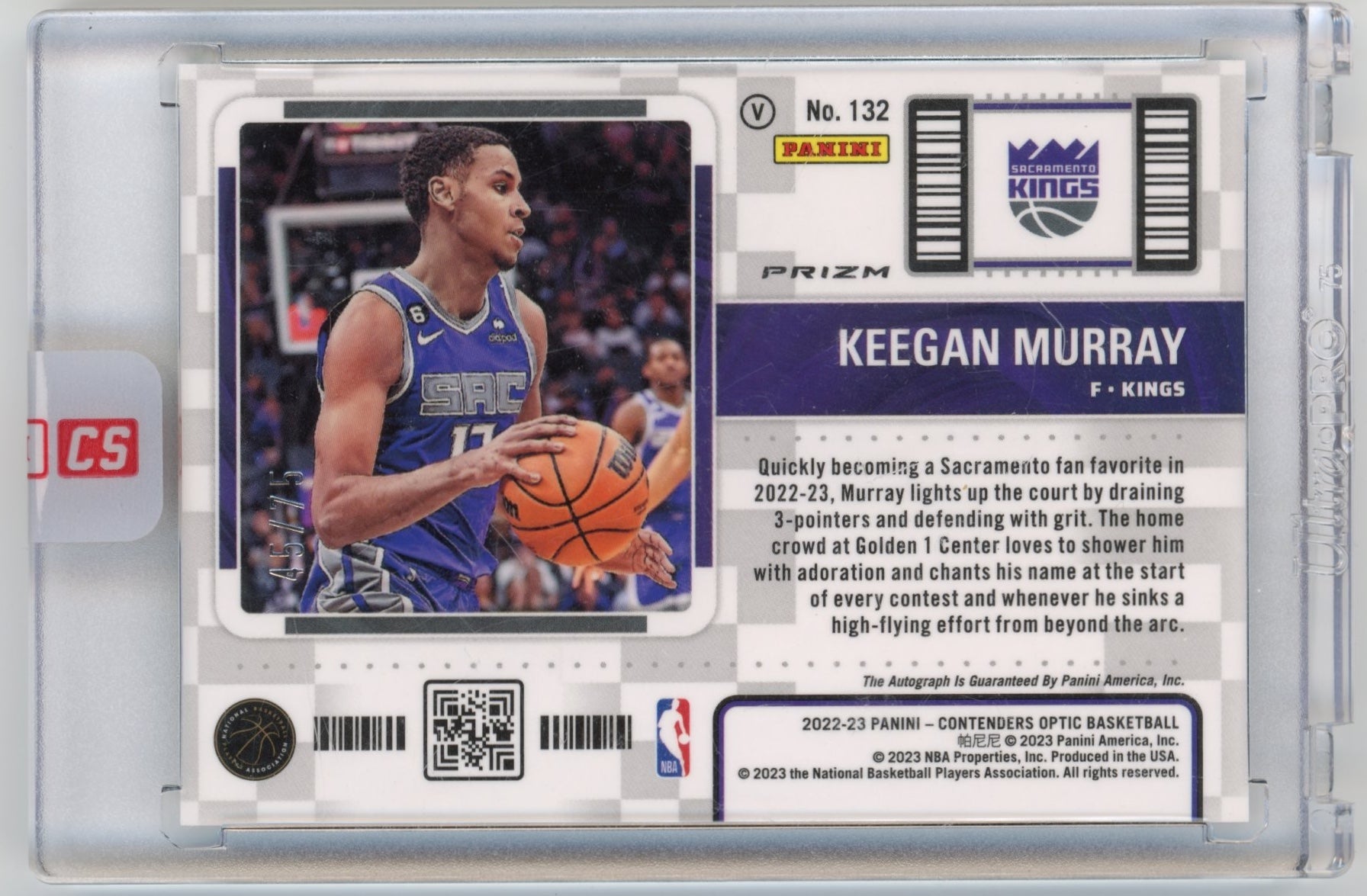 2022-23 Panini Contenders Optic Keegan Murray #132 Green #/75 Sacramento Kings
