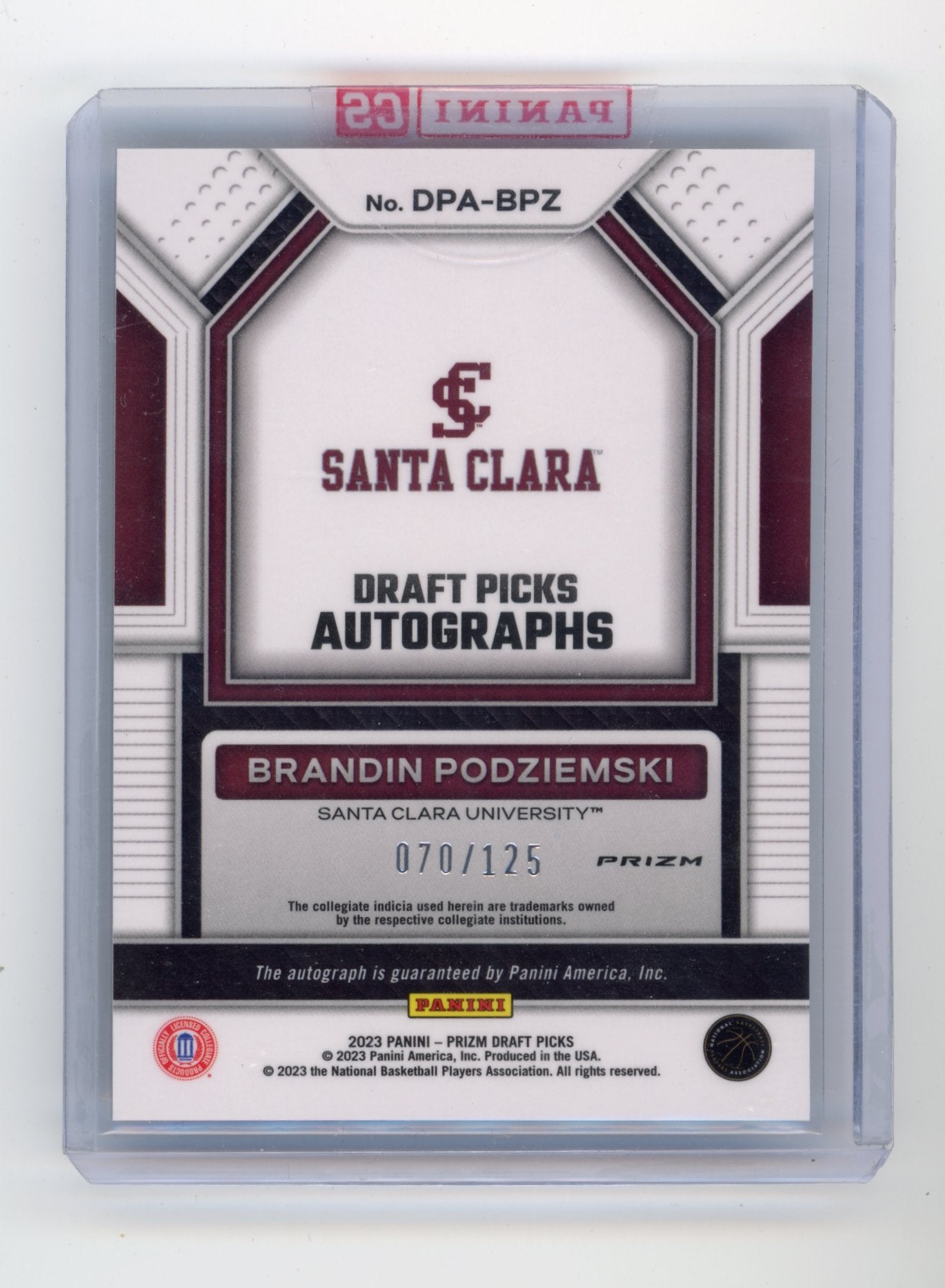 2023 Panini Prizm Draft Picks Brandin Podziemski RC #DPA-BPZ Draft Picks Autographs Blue #/125 Santa Clara Broncos