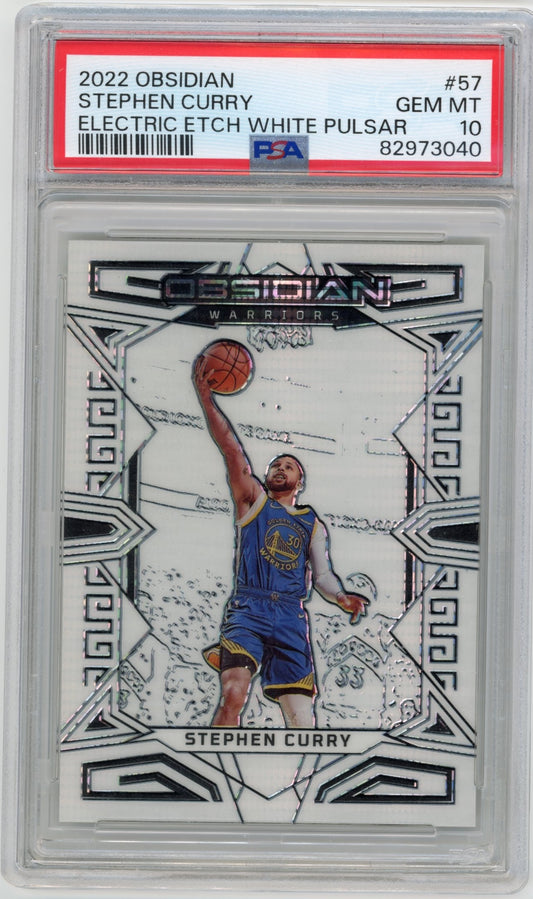 2022-23 Panini Obsidian Stephen Curry #57 Electric Etch White Pulsar Golden State Warriors